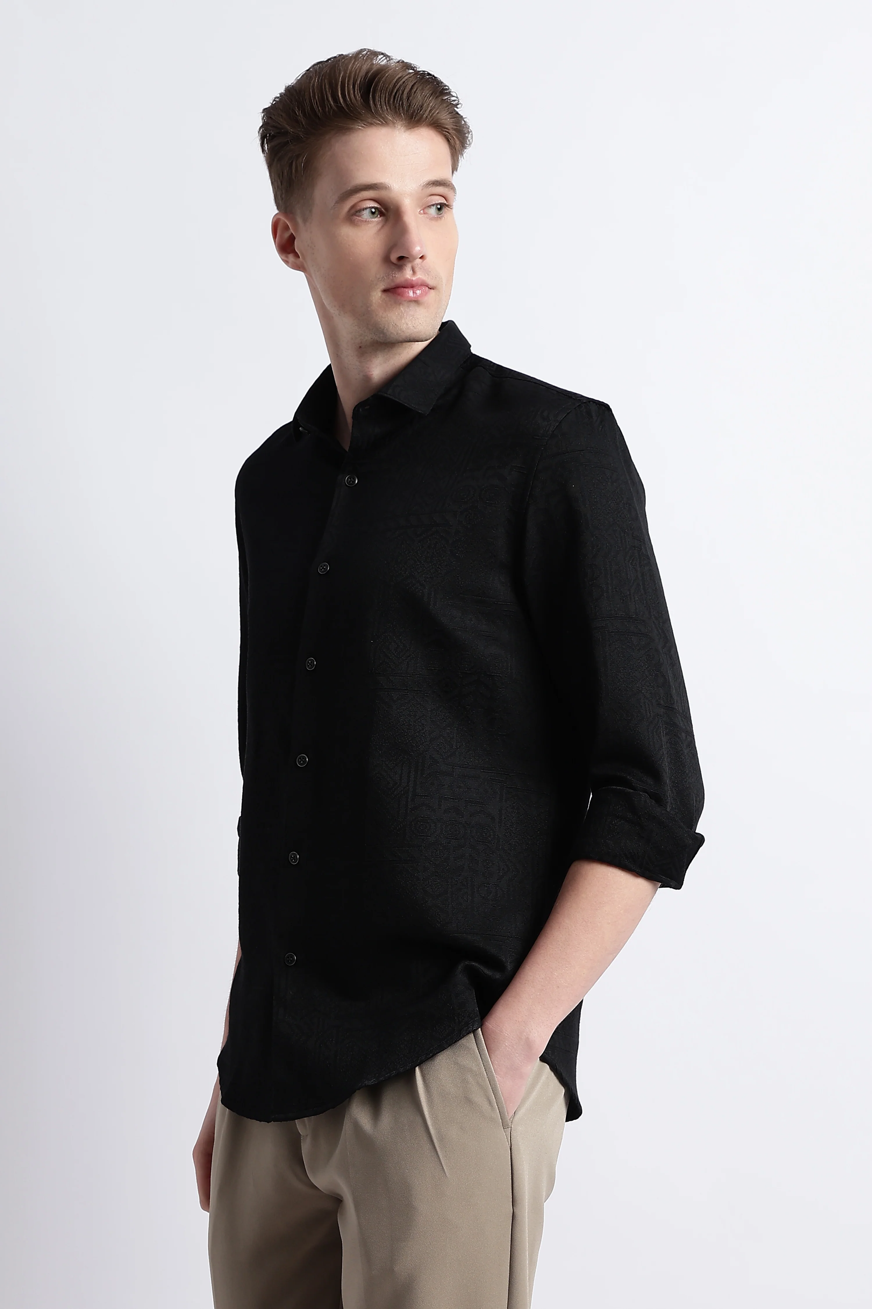 Men Textured Jacquard Shirt - Image 6