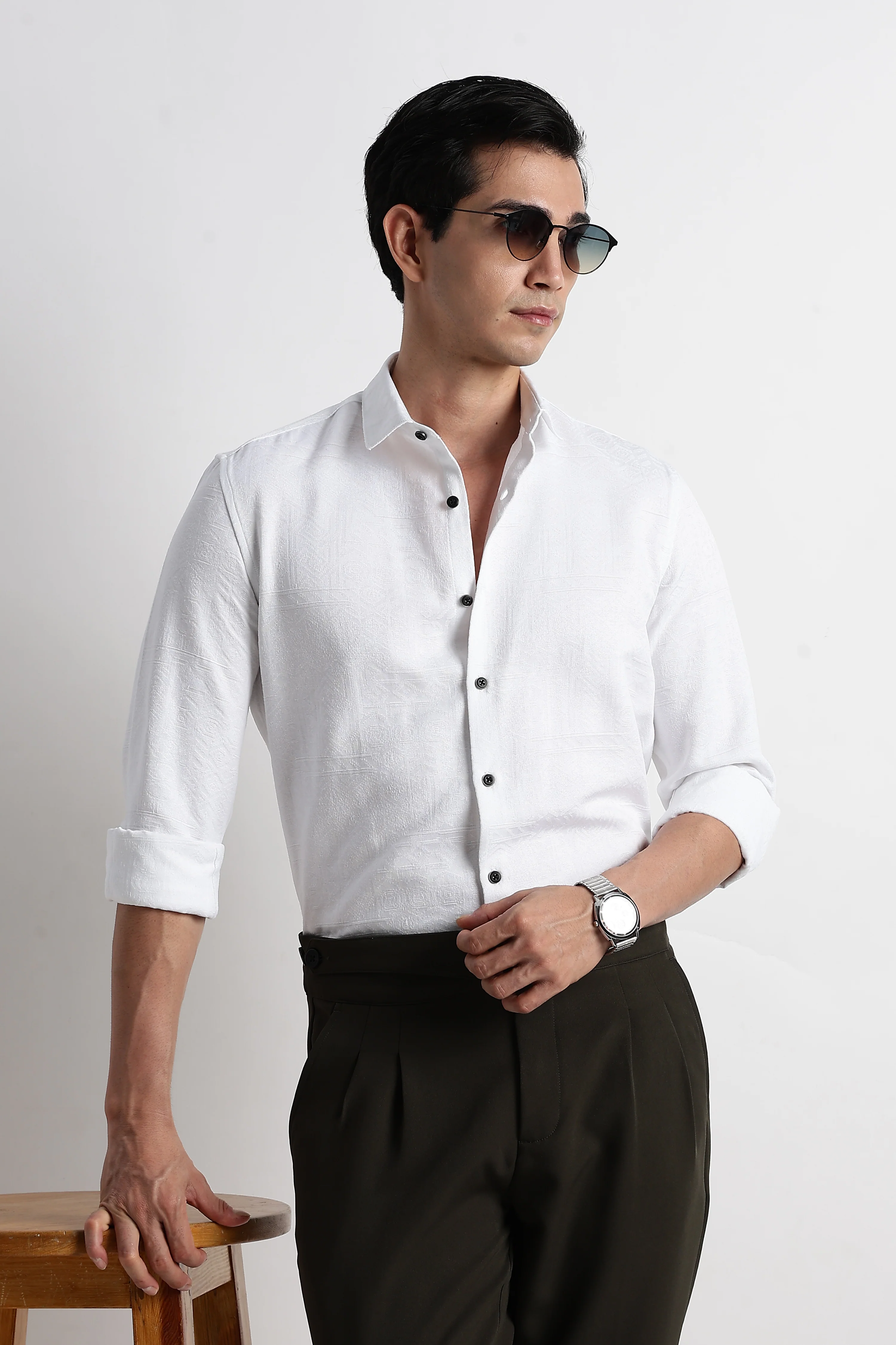 Men Textured Jacquard Shirt - Image 10