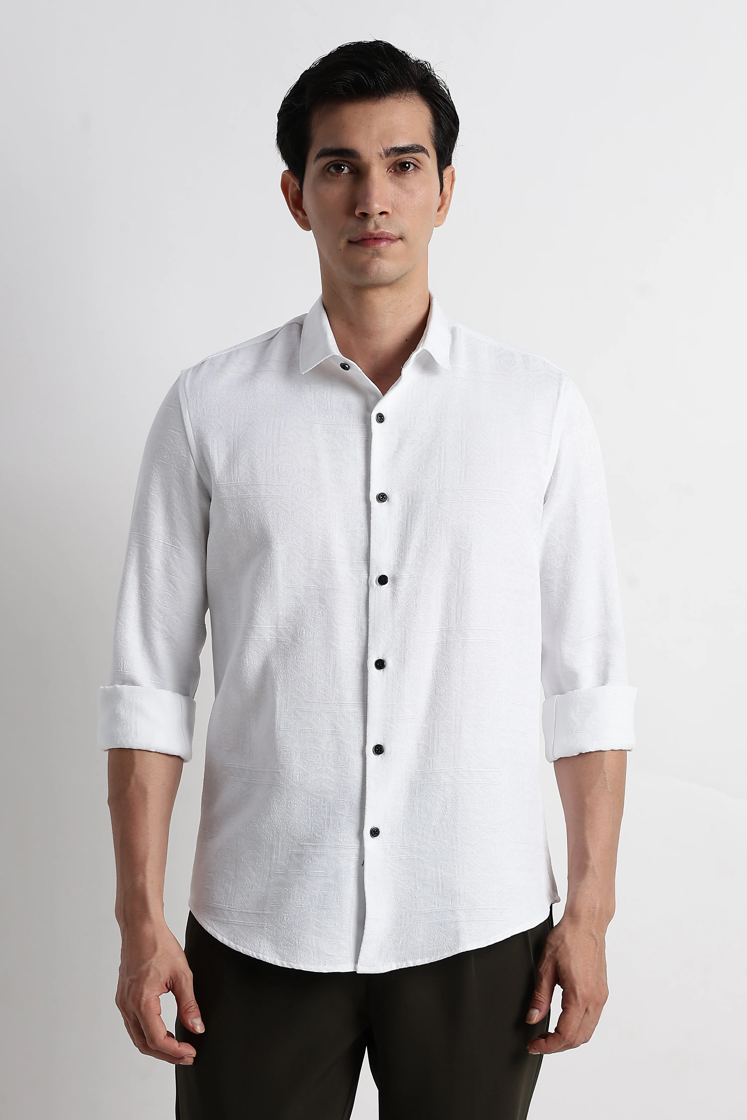 Men Textured Jacquard Shirt - Image 3