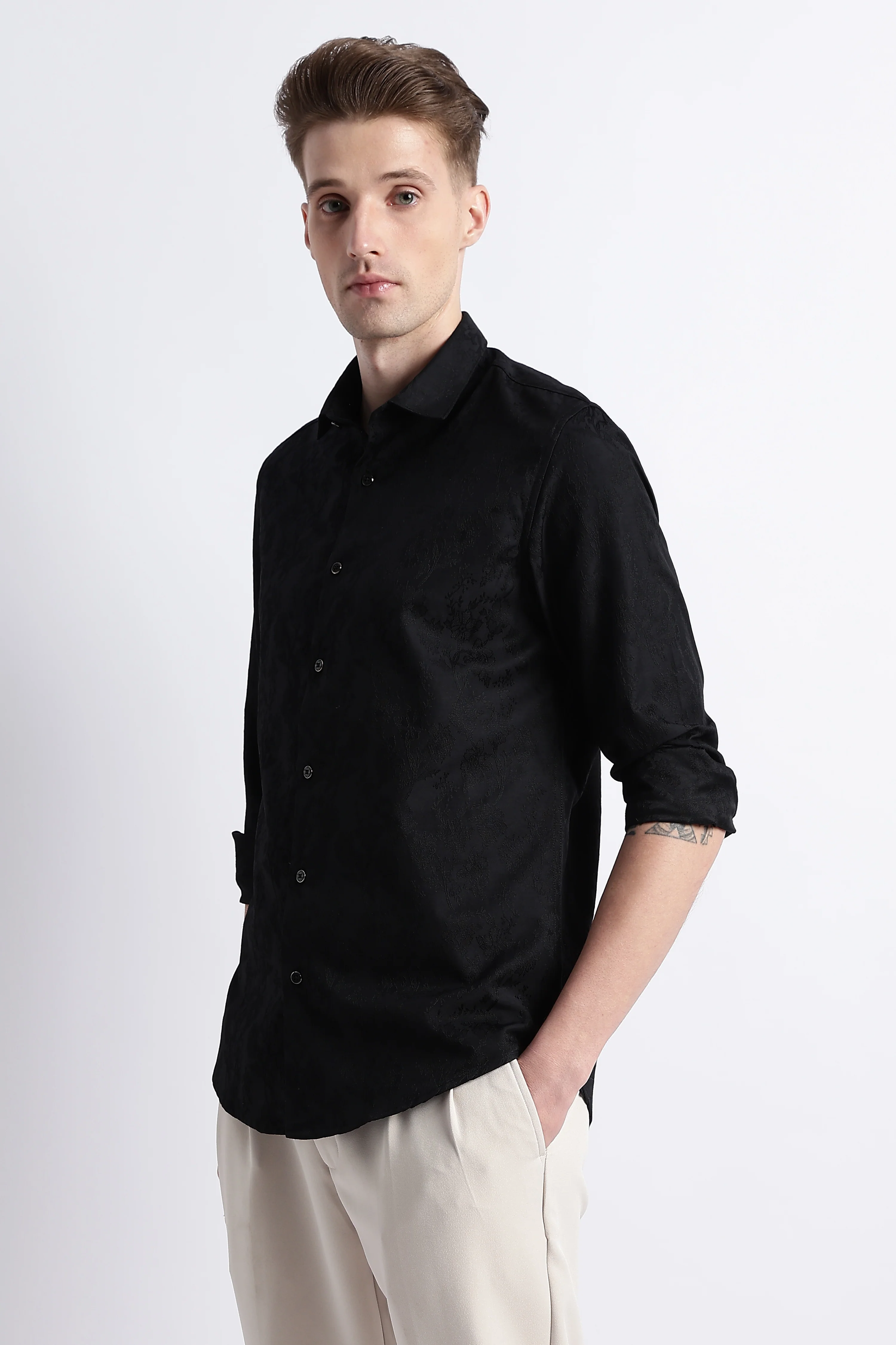 Men Textured Jacquard Shirt - Image 3