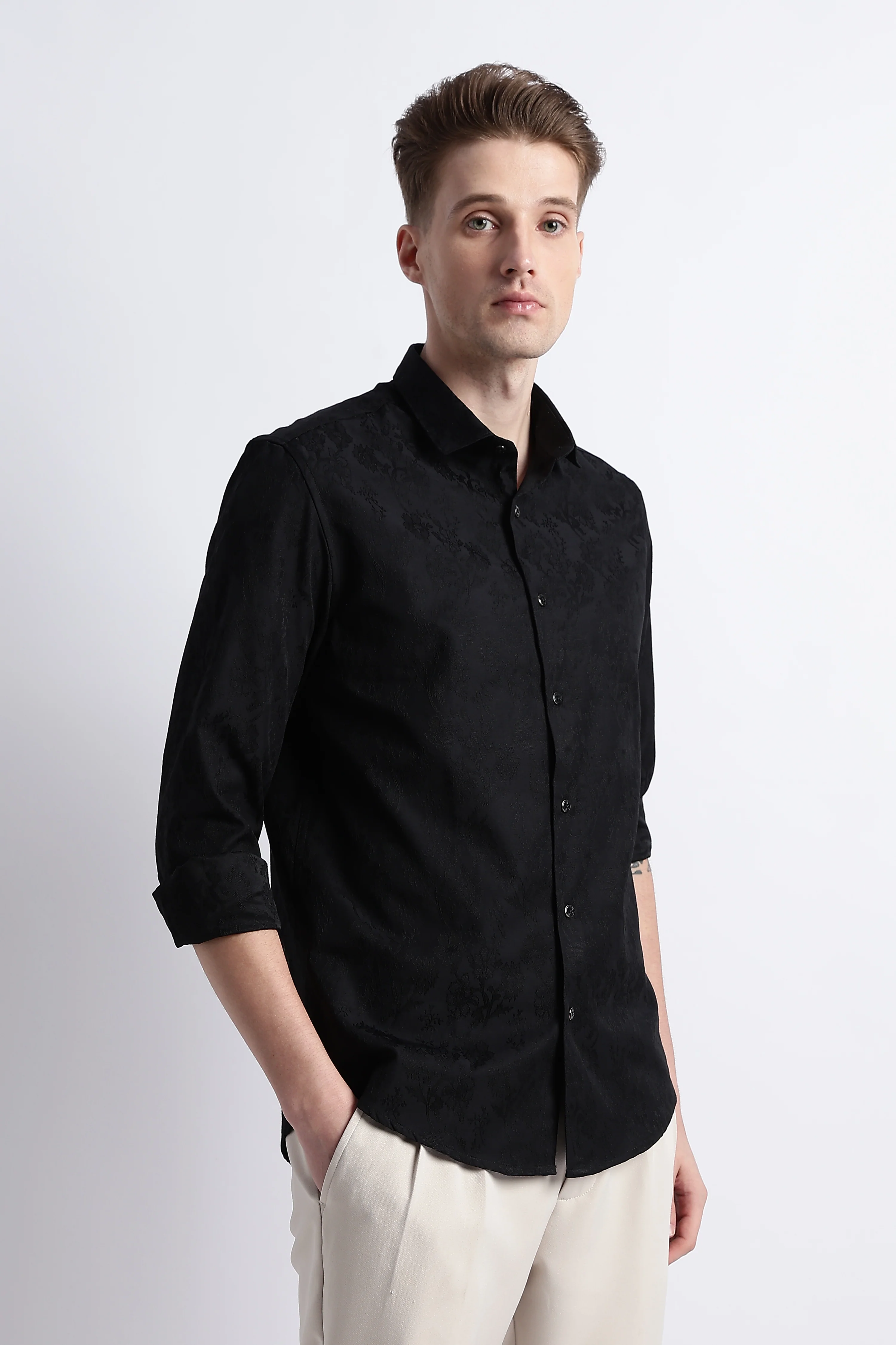 Men Textured Jacquard Shirt - Image 4