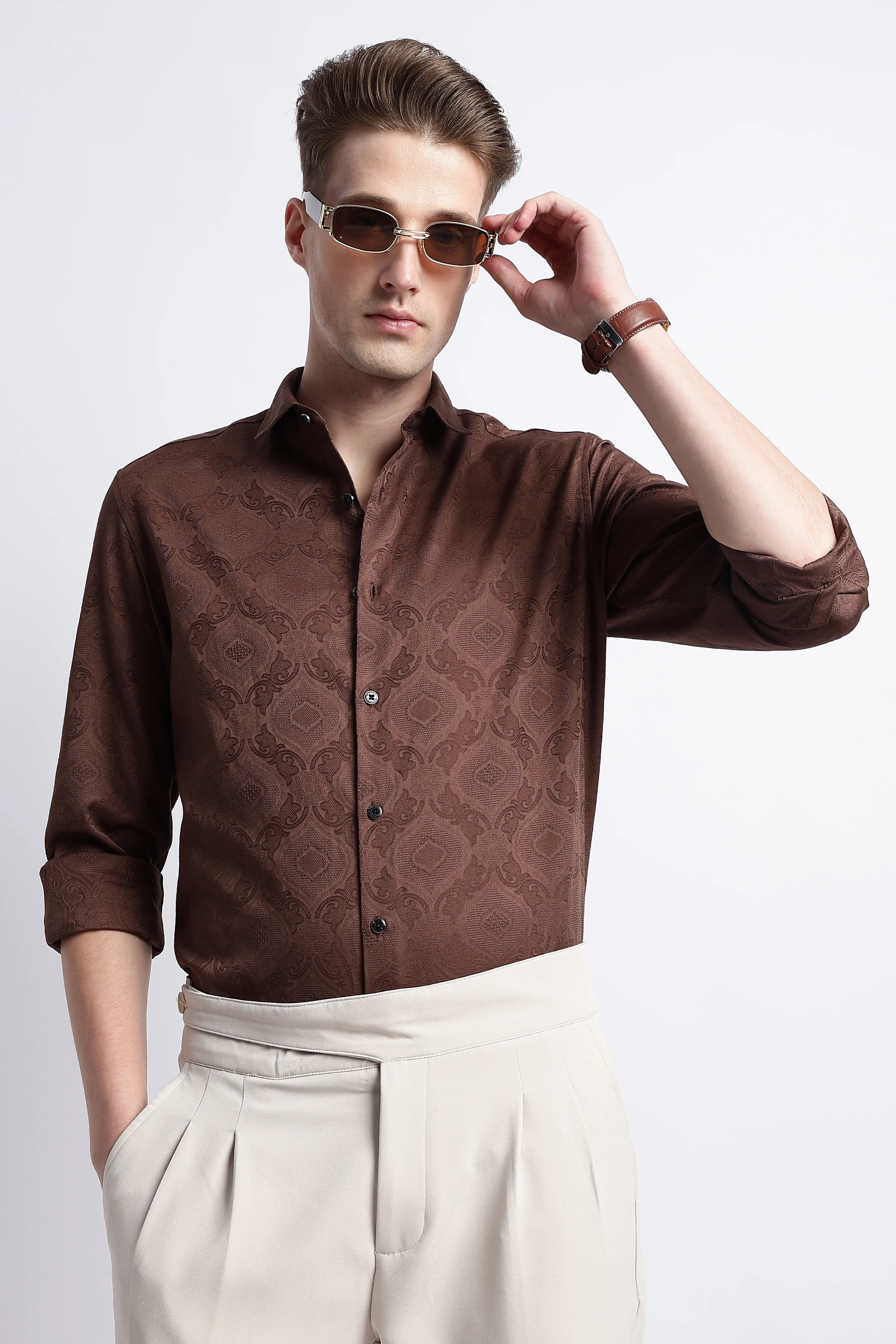 Men Textured Jacquard Shirt - Image 11