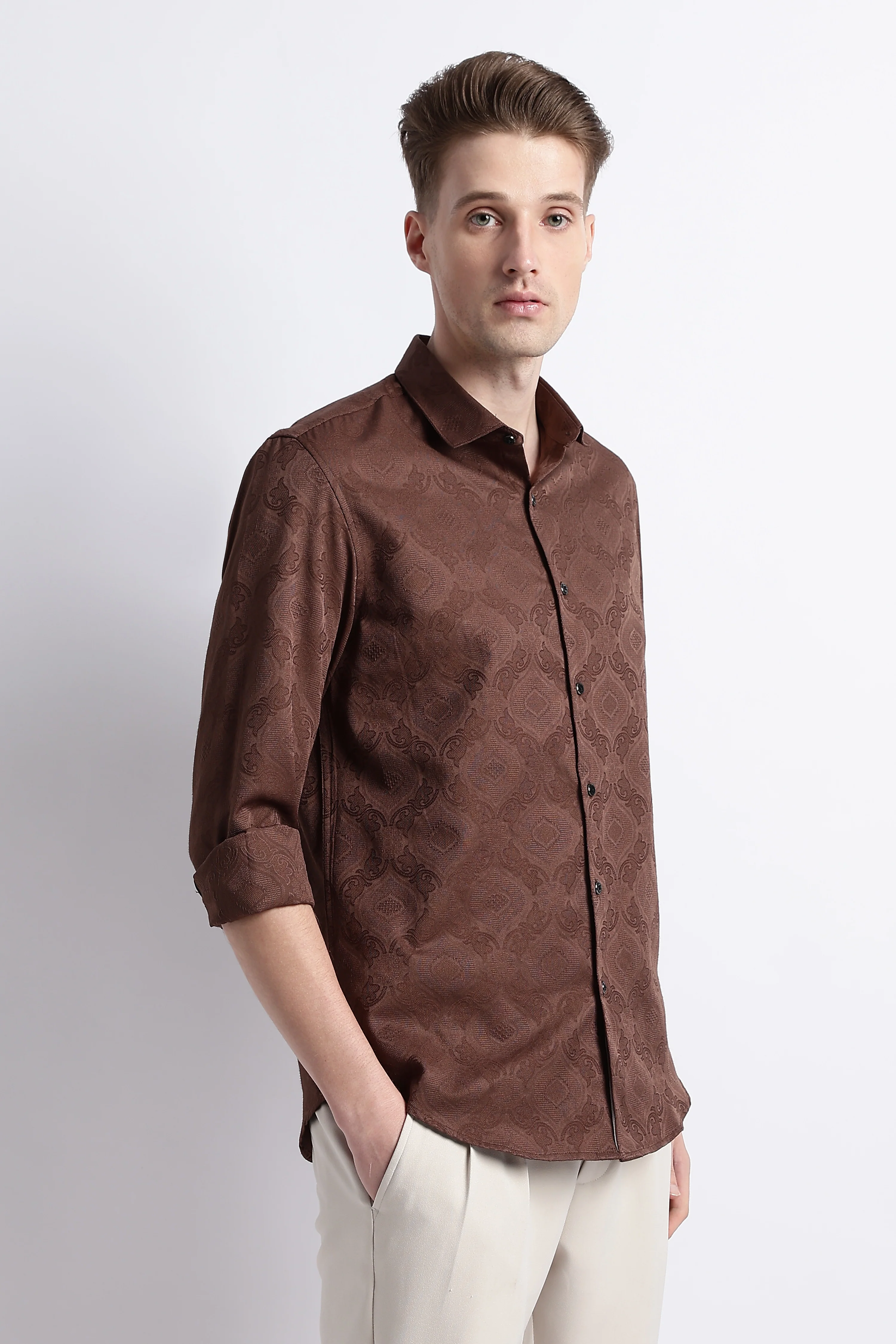 Men Textured Jacquard Shirt - Image 3