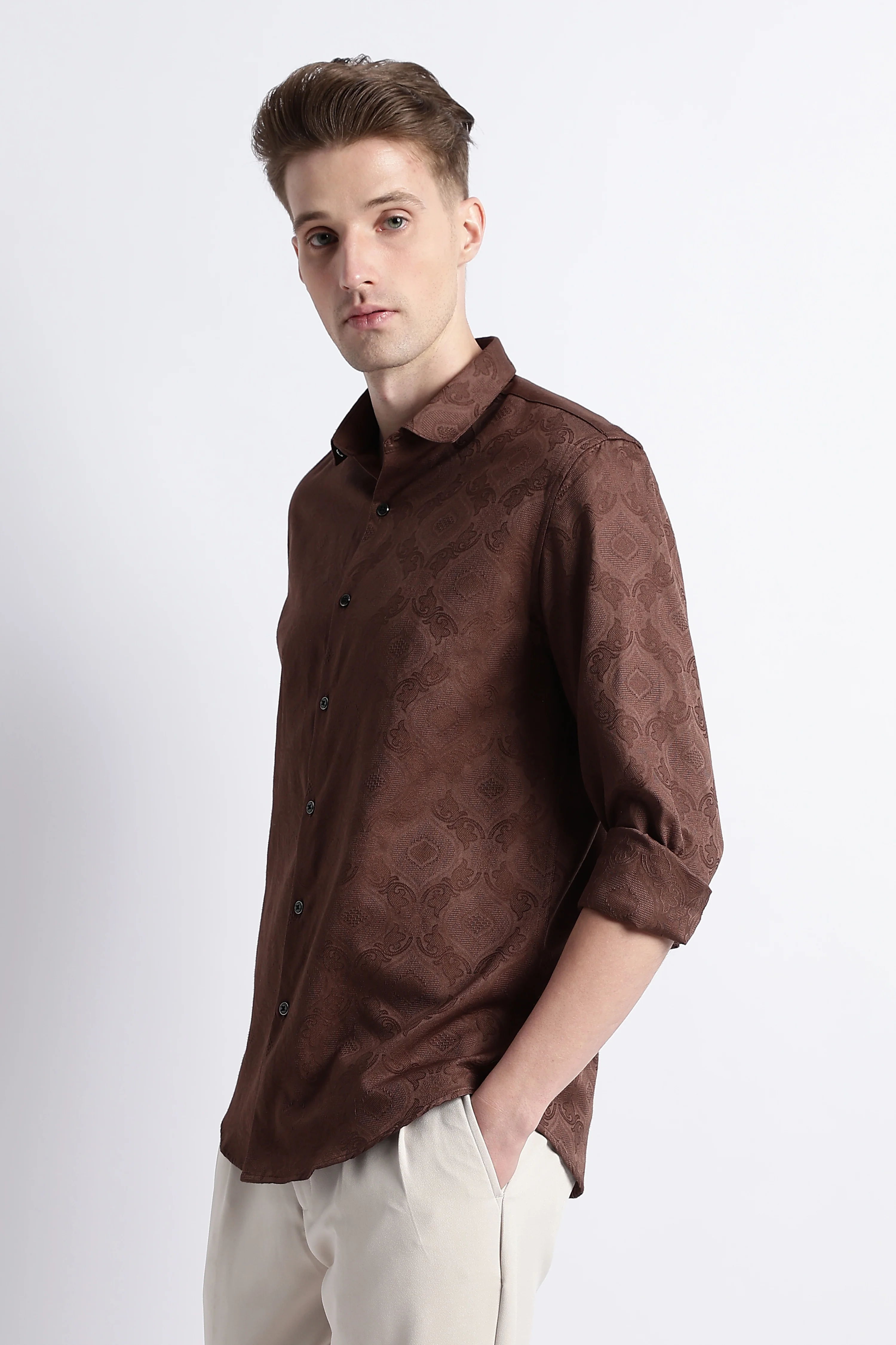 Men Textured Jacquard Shirt - Image 7