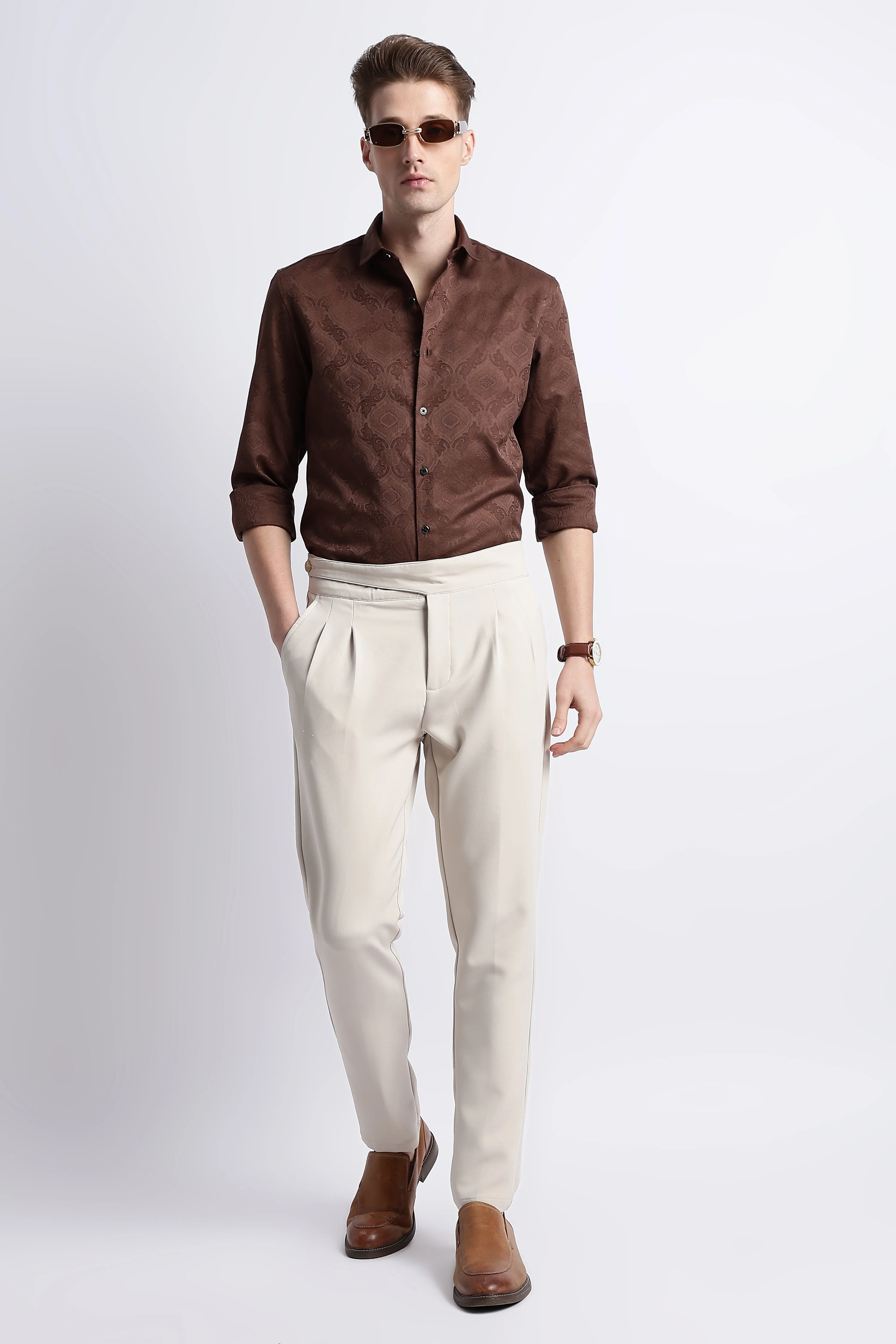 Men Textured Jacquard Shirt - Image 9