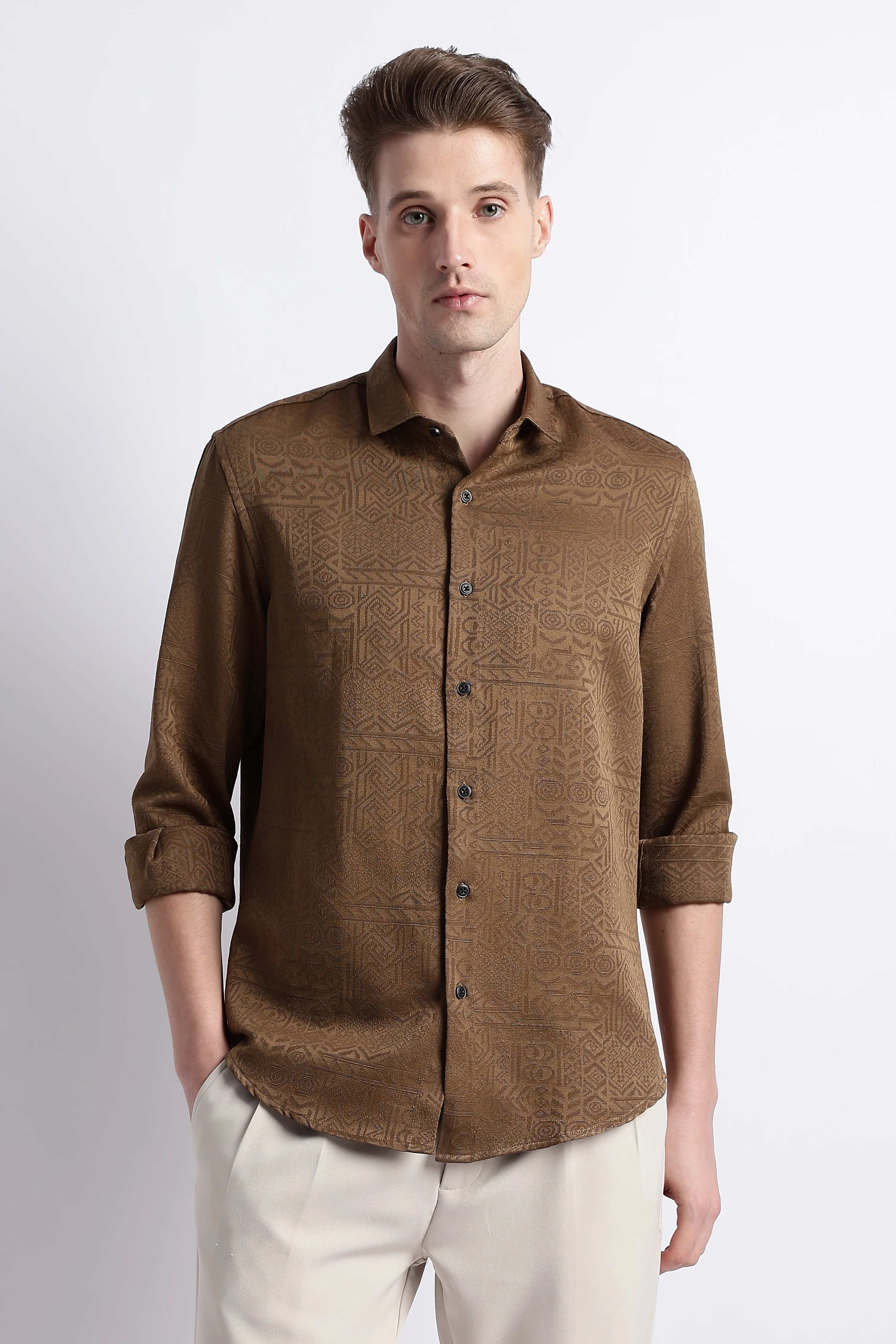 Men Textured Jacquard Shirt - Image 3