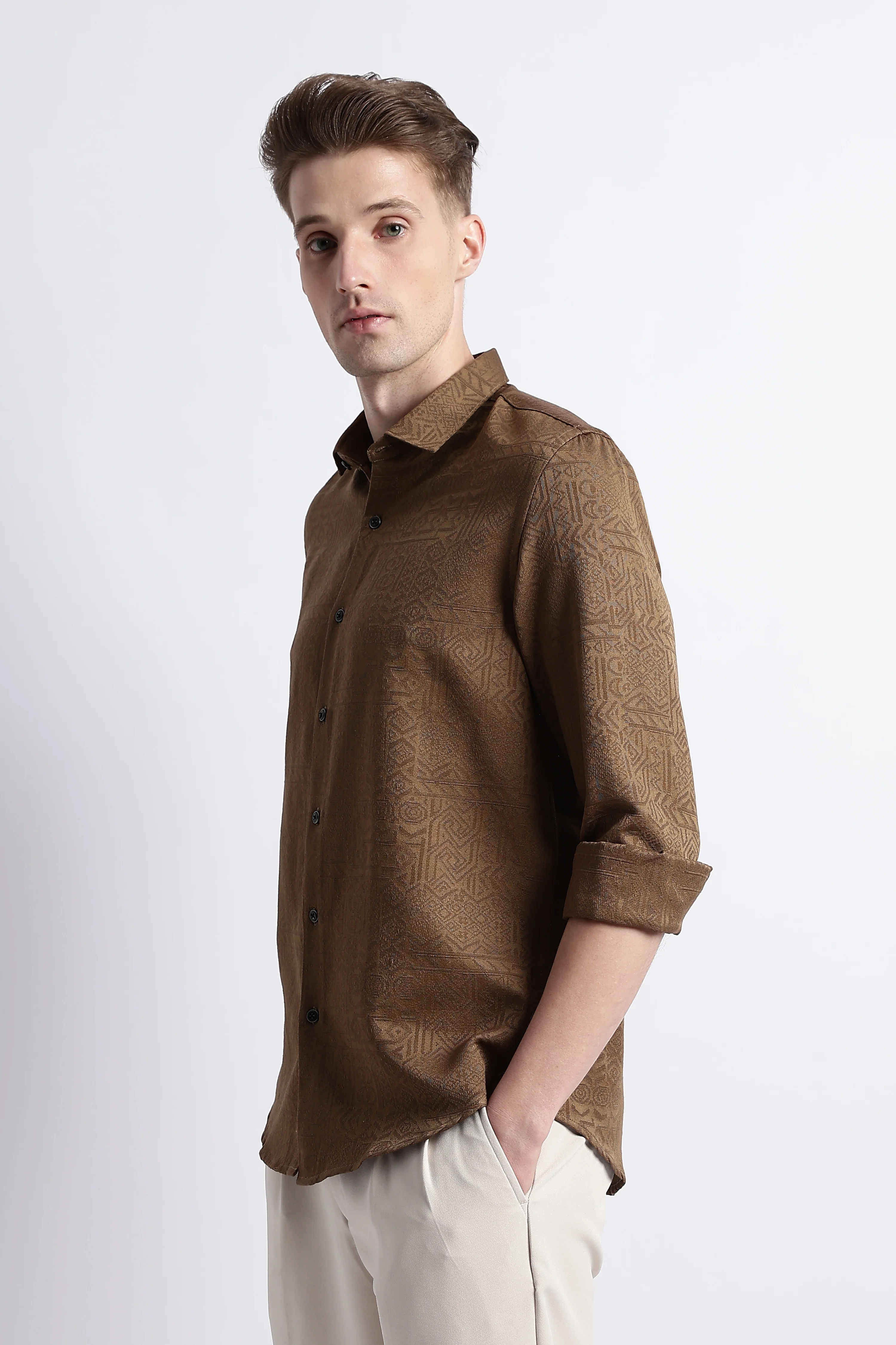 Men Textured Jacquard Shirt - Image 4
