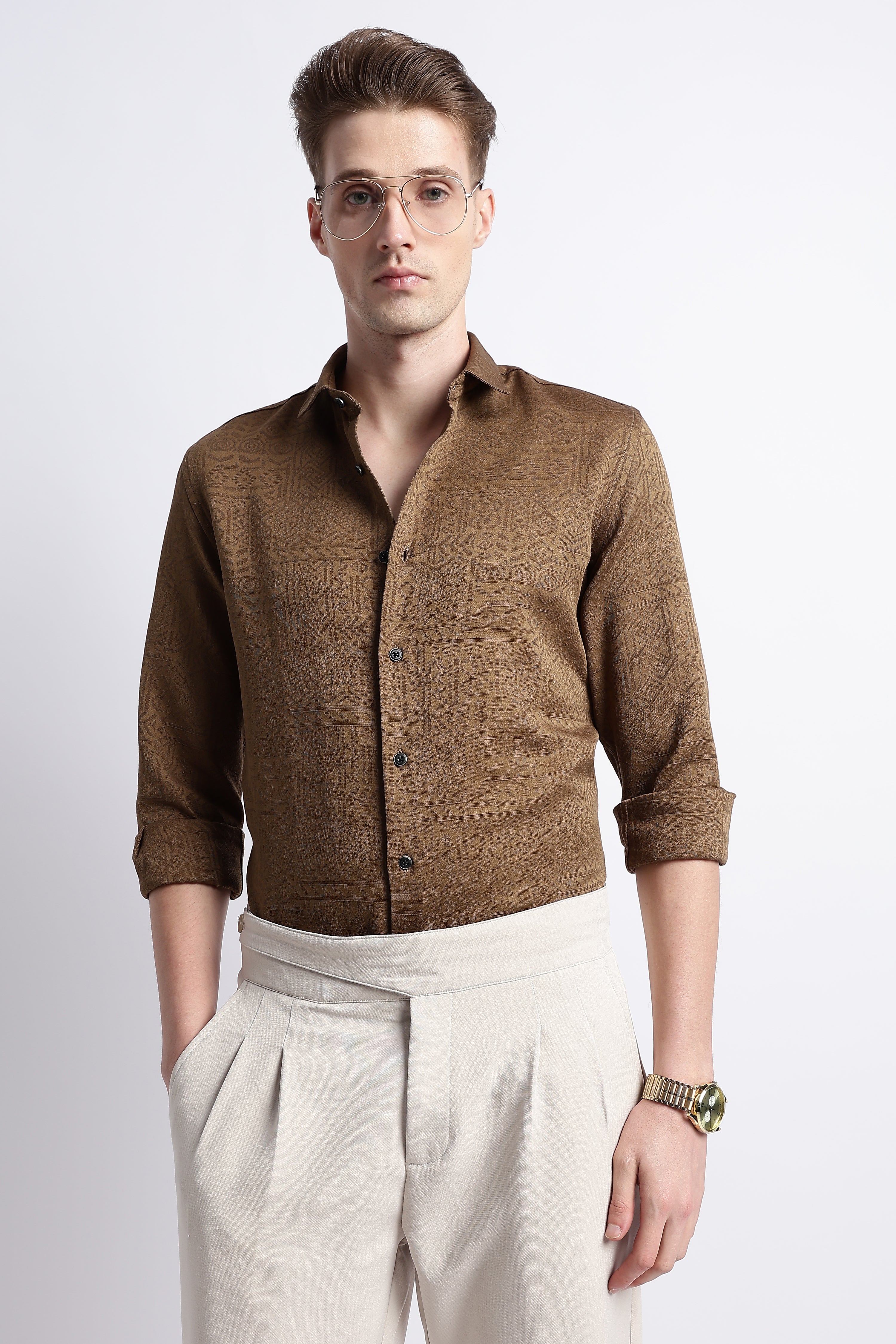 Men Textured Jacquard Shirt - Image 8