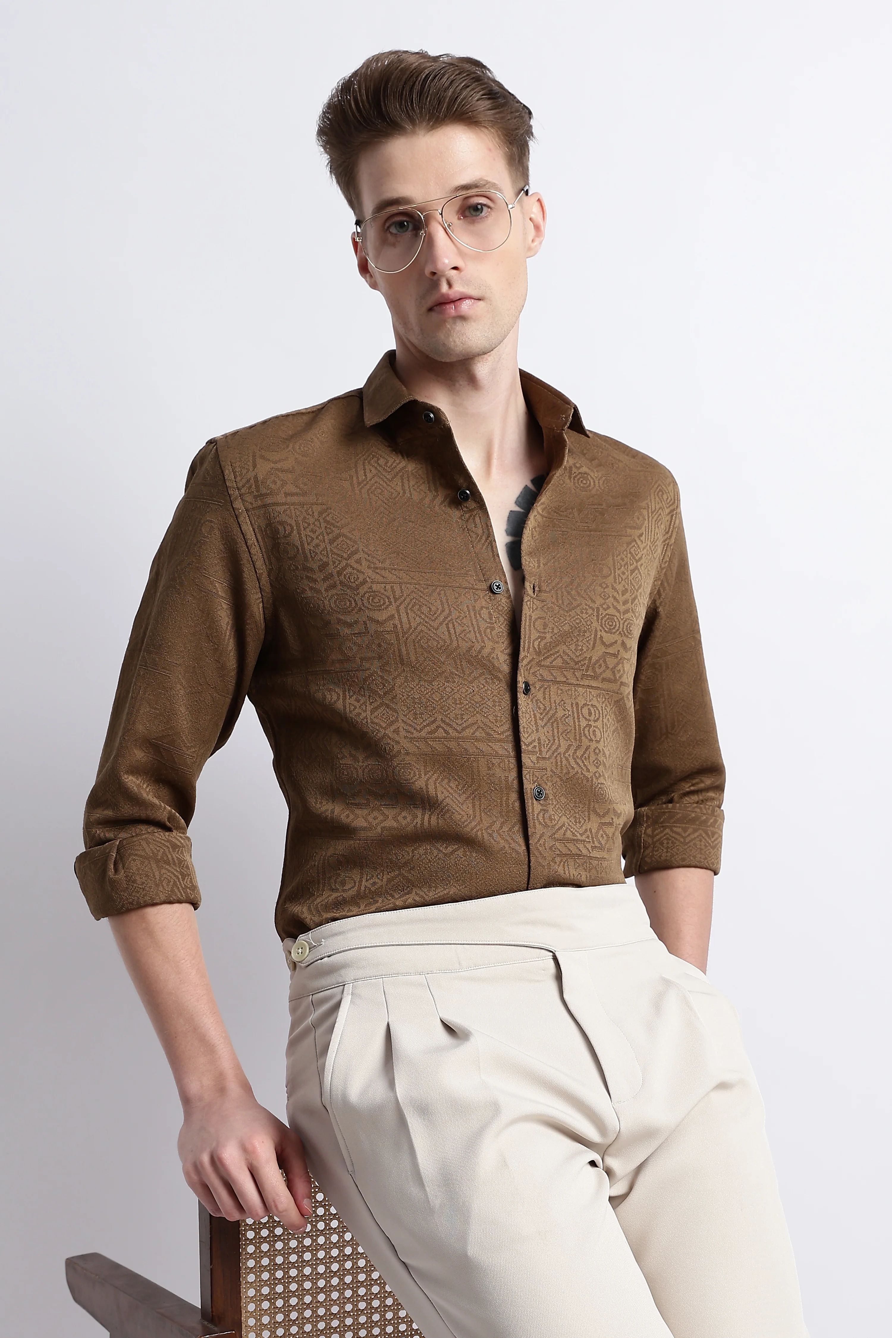 Men Textured Jacquard Shirt - Image 9