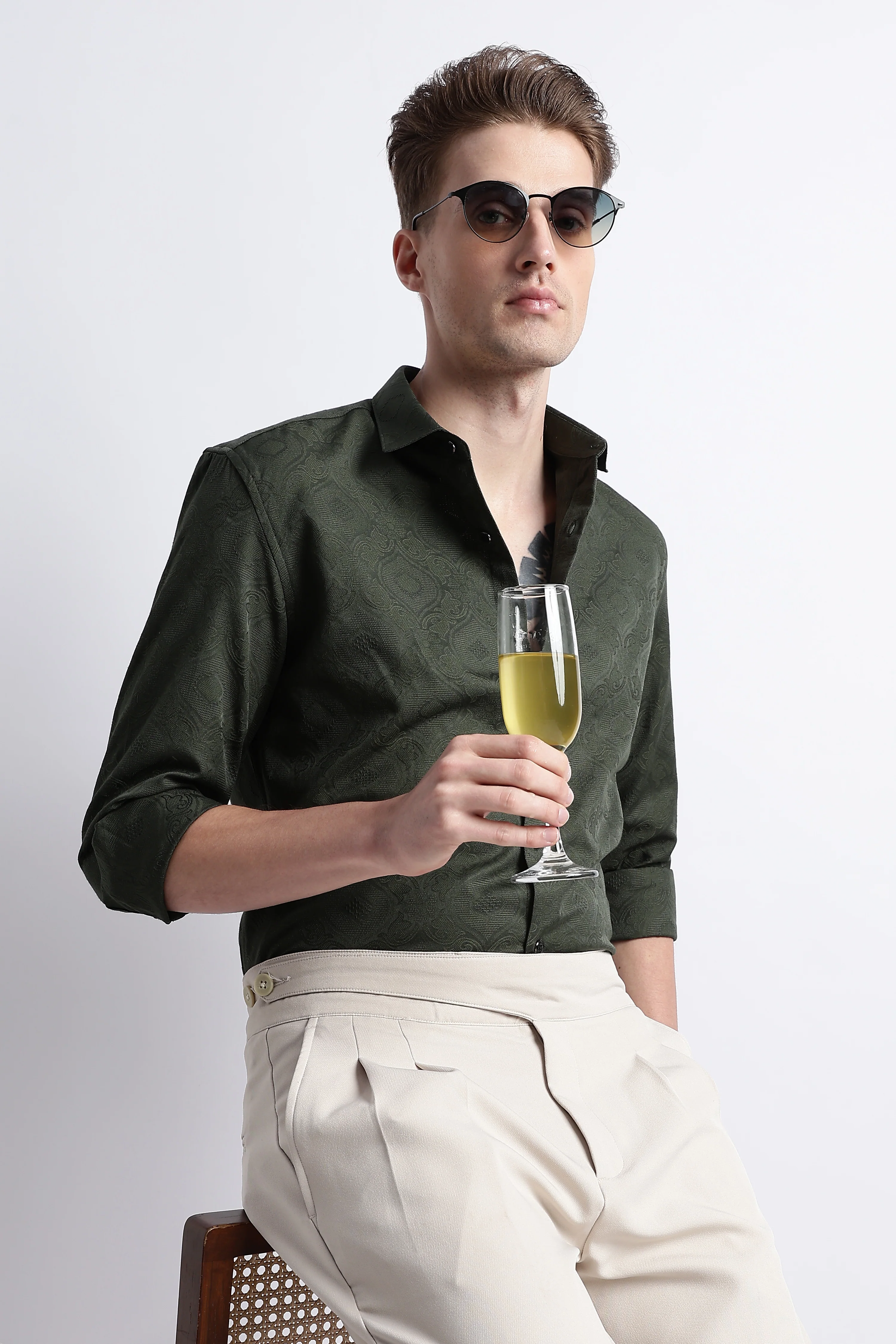 Men Textured Jacquard Shirt - Image 10