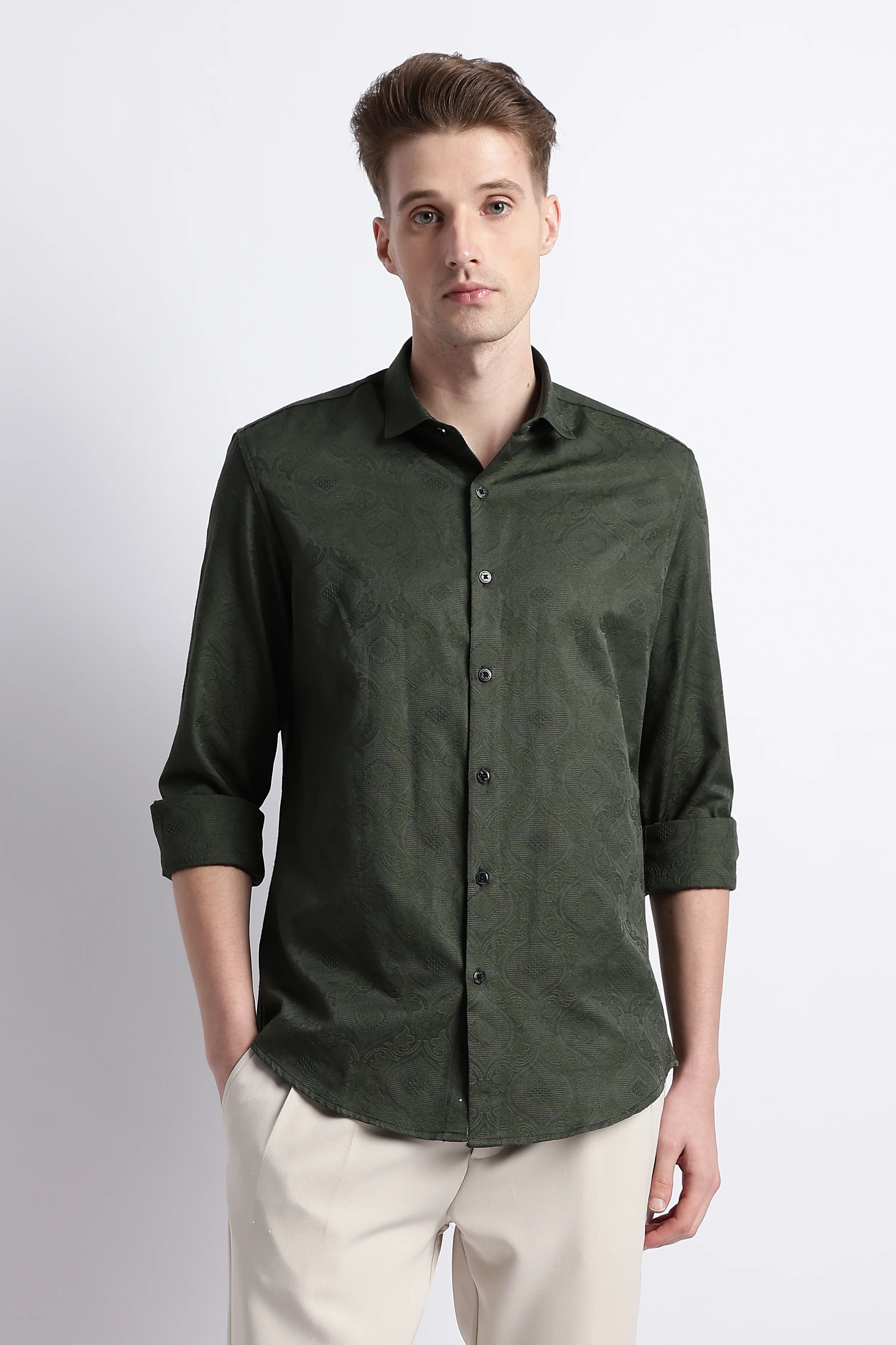 Men Textured Jacquard Shirt - Image 5