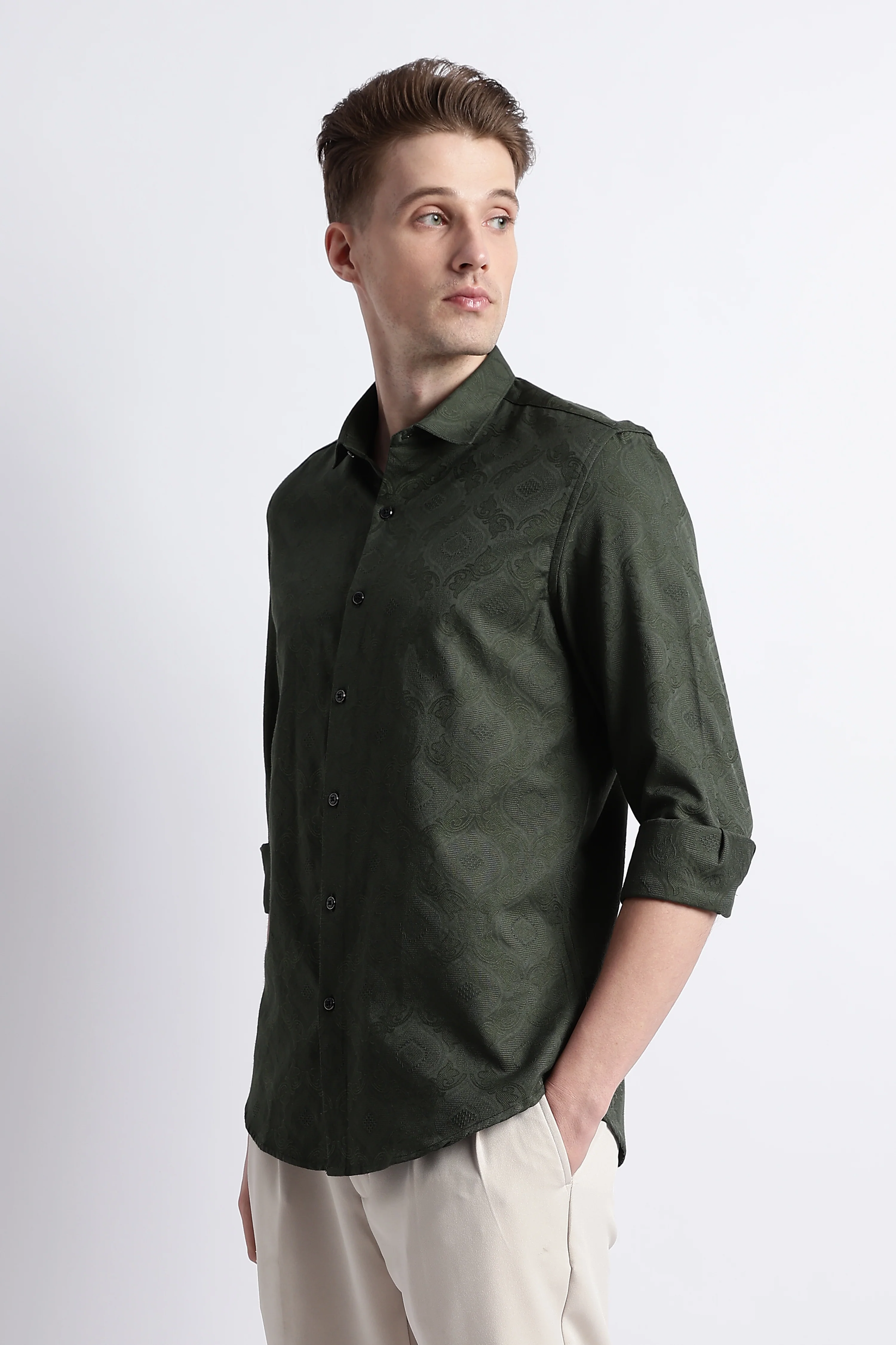 Men Textured Jacquard Shirt - Image 6