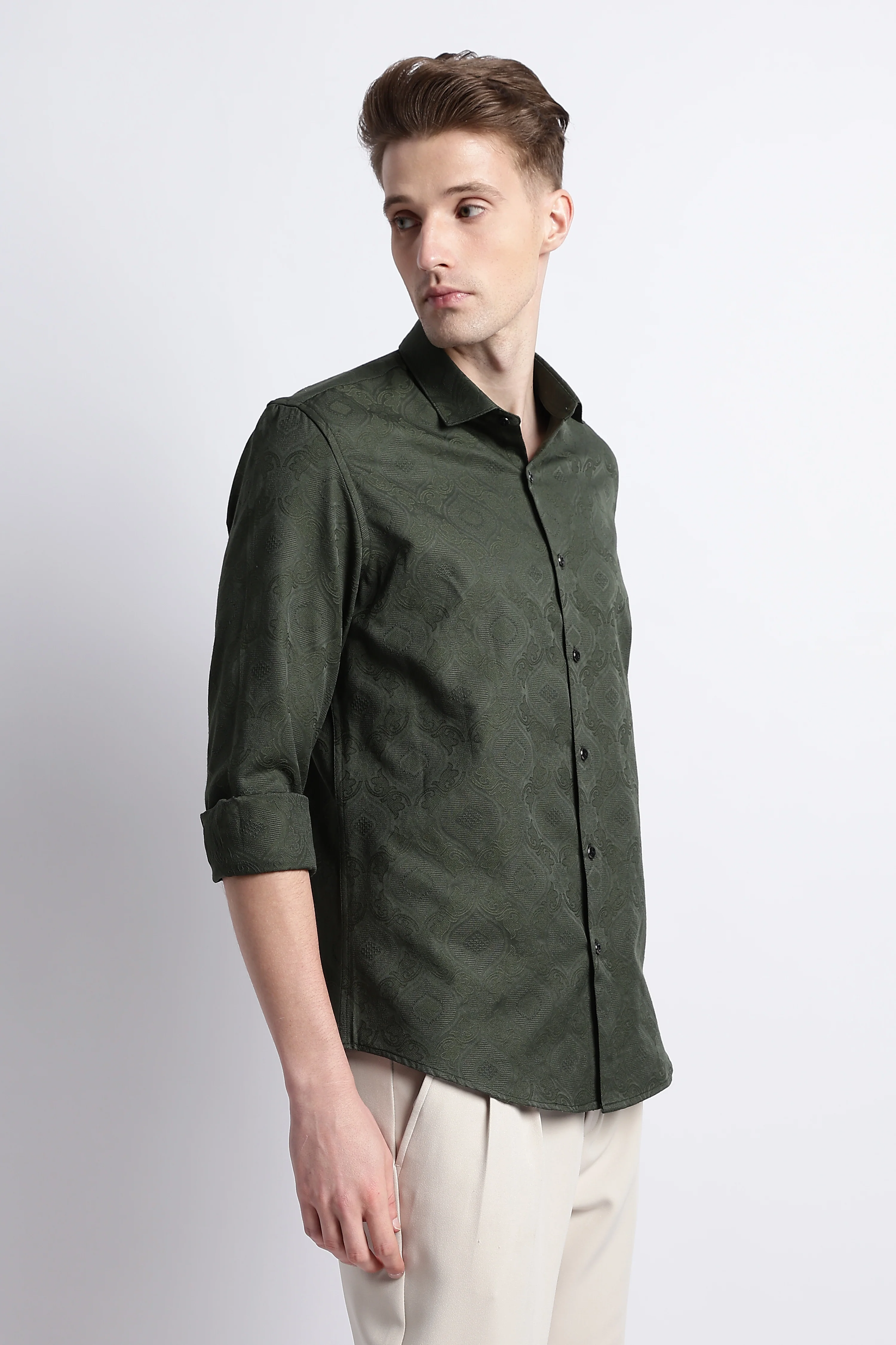 Men Textured Jacquard Shirt - Image 7