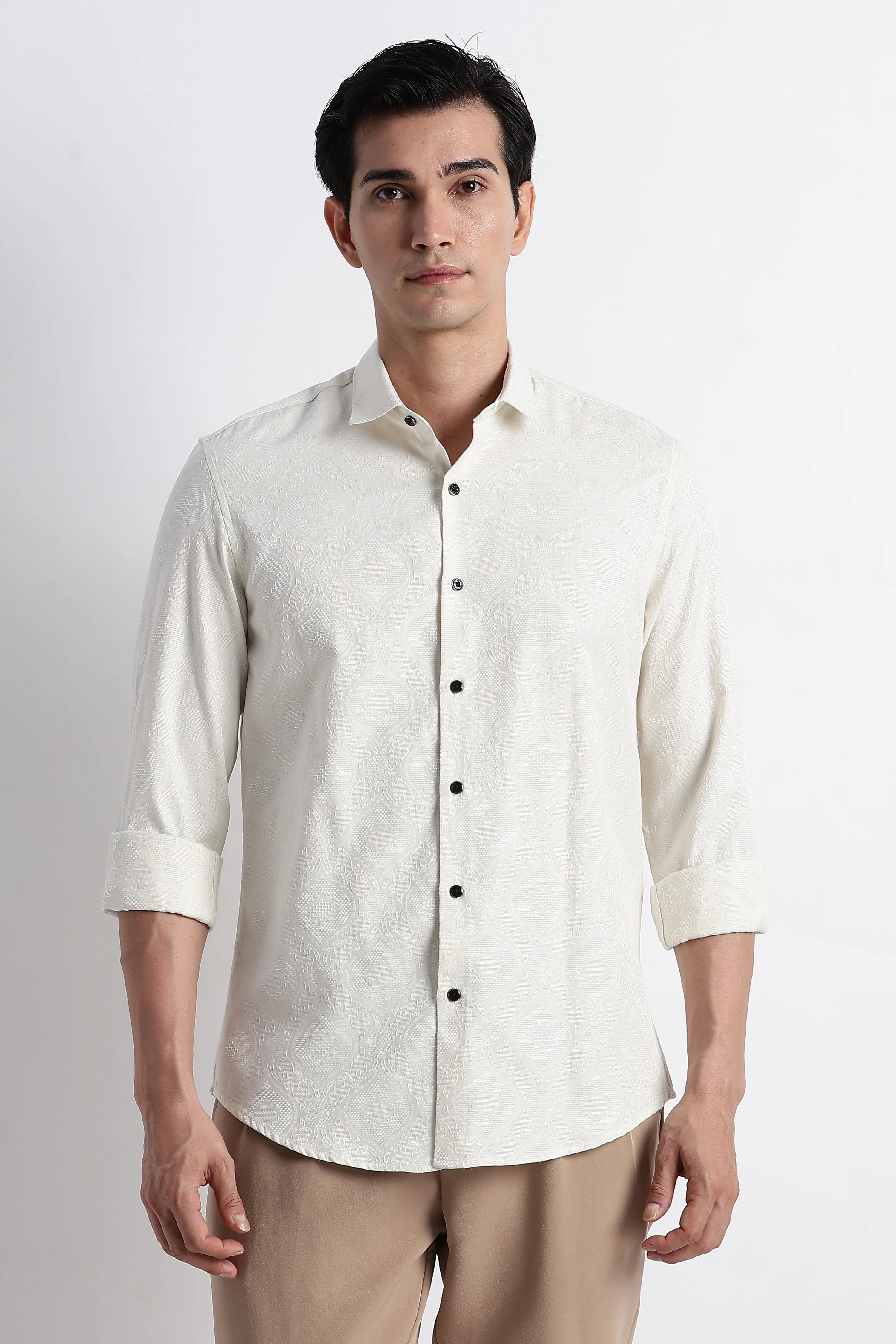 Men Textured Jacquard Shirt - Image 5