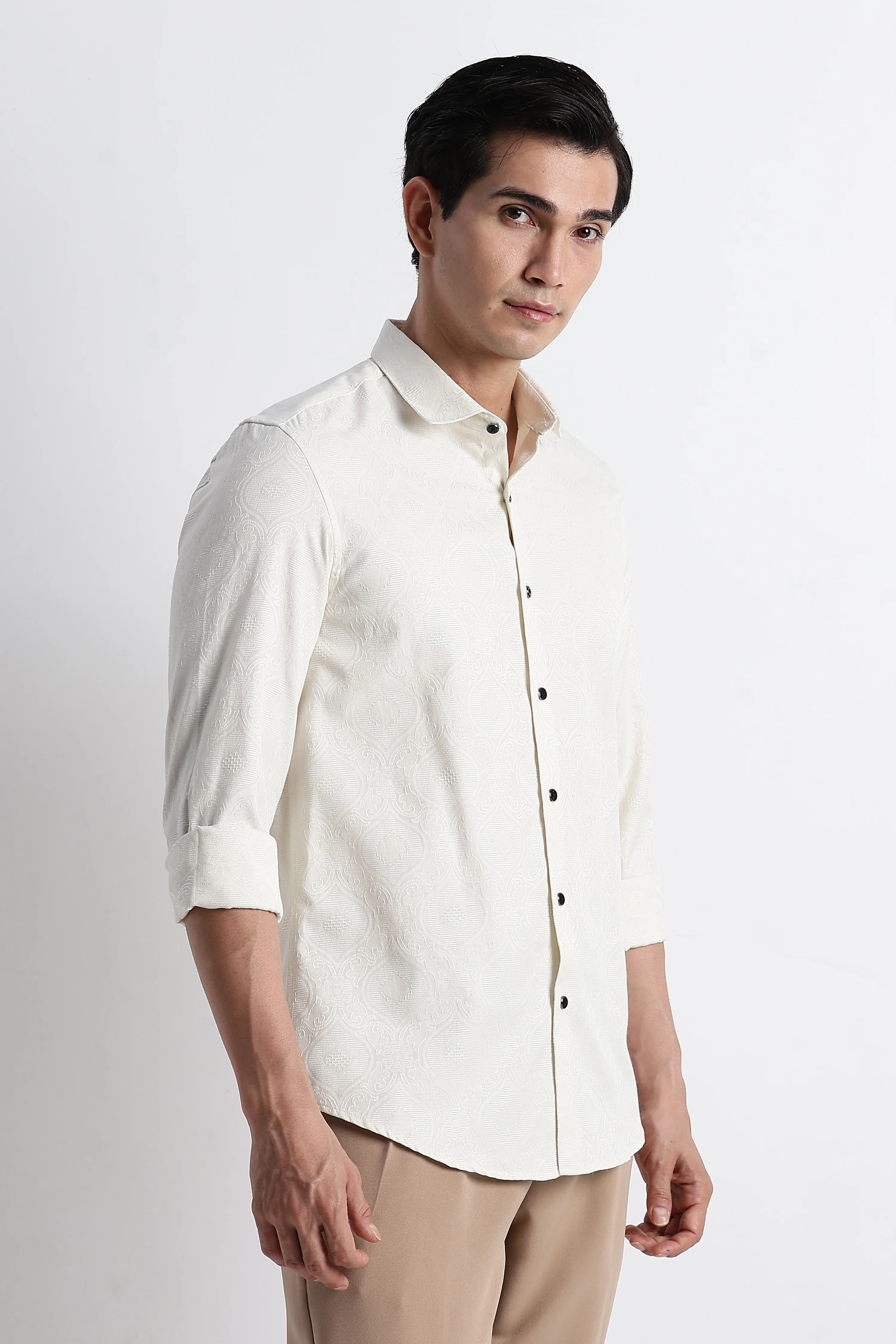 Men Textured Jacquard Shirt - Image 7