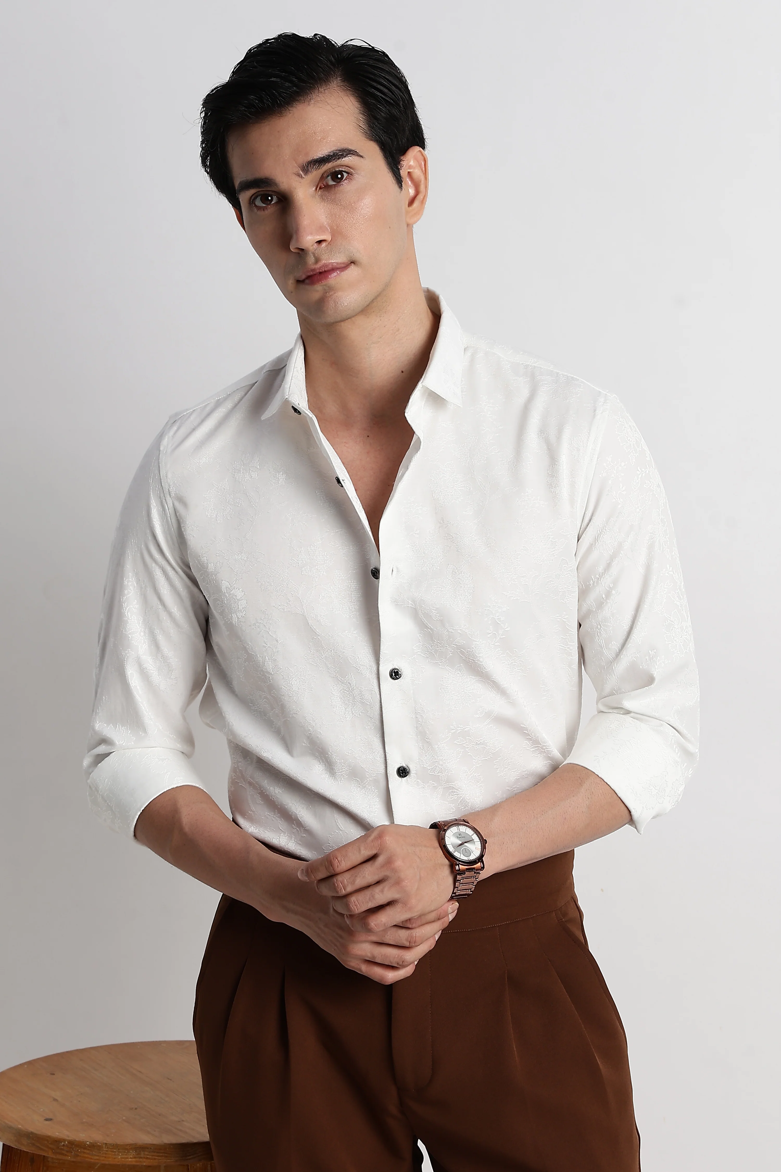 Men Textured Jacquard Shirt - Image 10