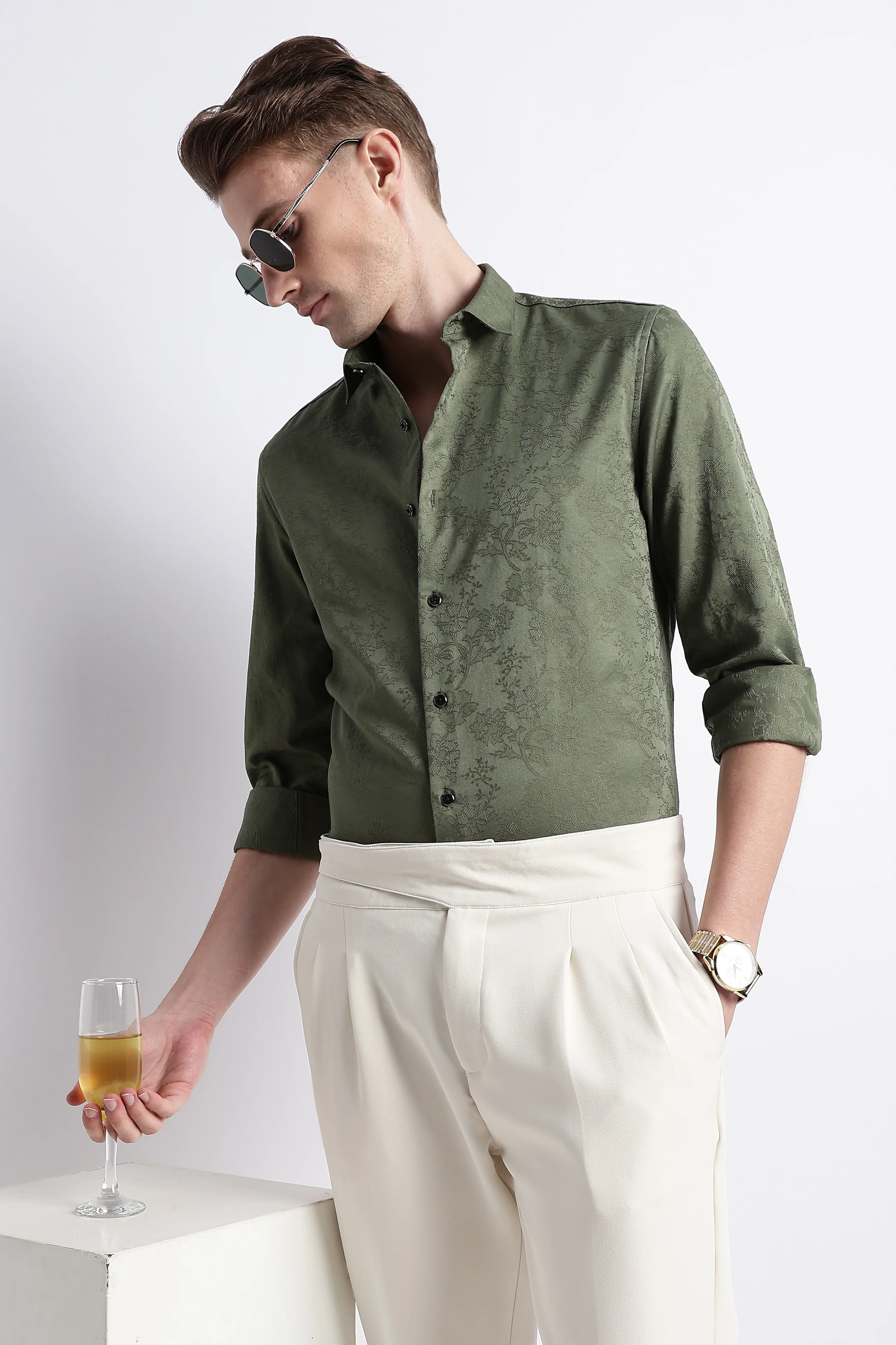 Men Textured Jacquard Shirt - Image 10