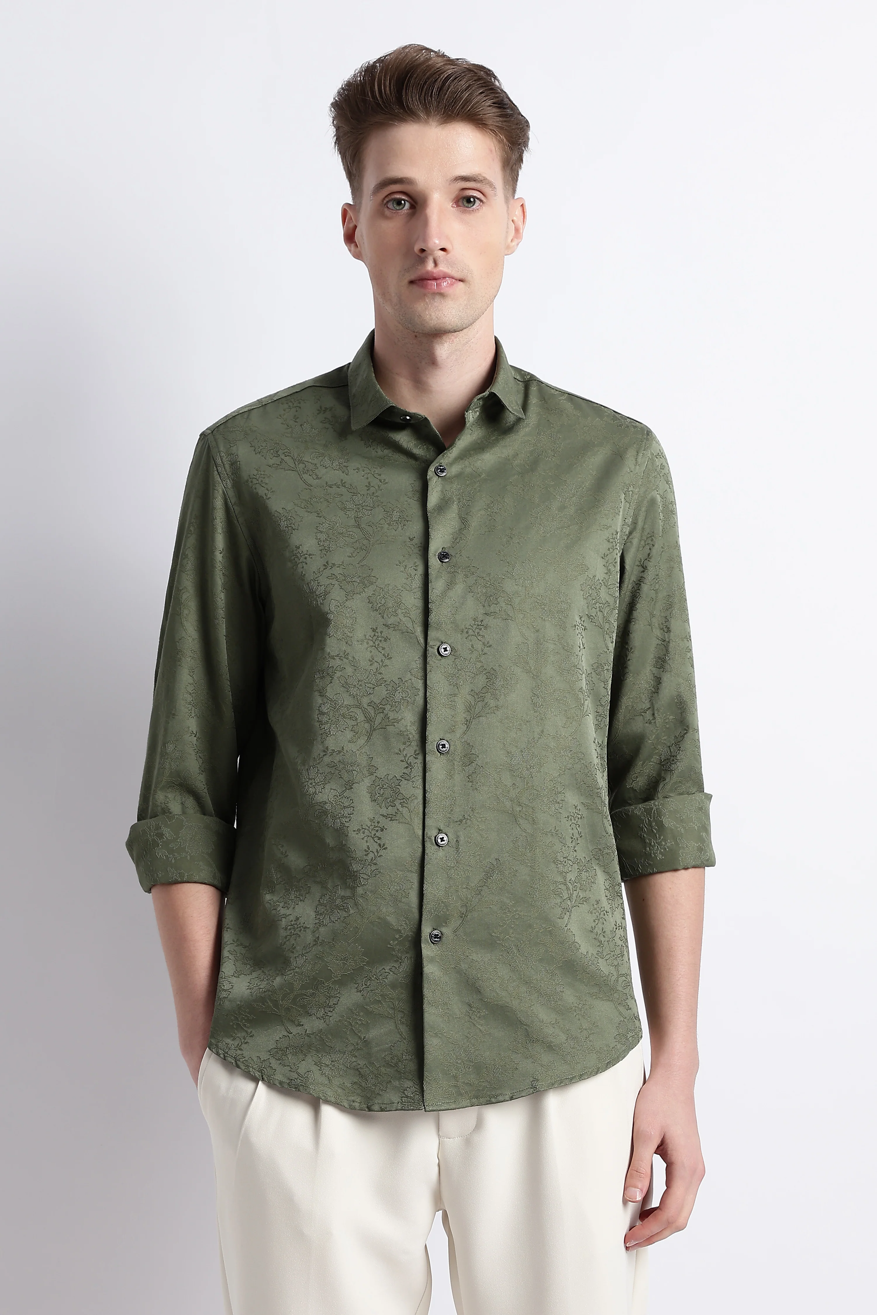 Men Textured Jacquard Shirt - Image 3