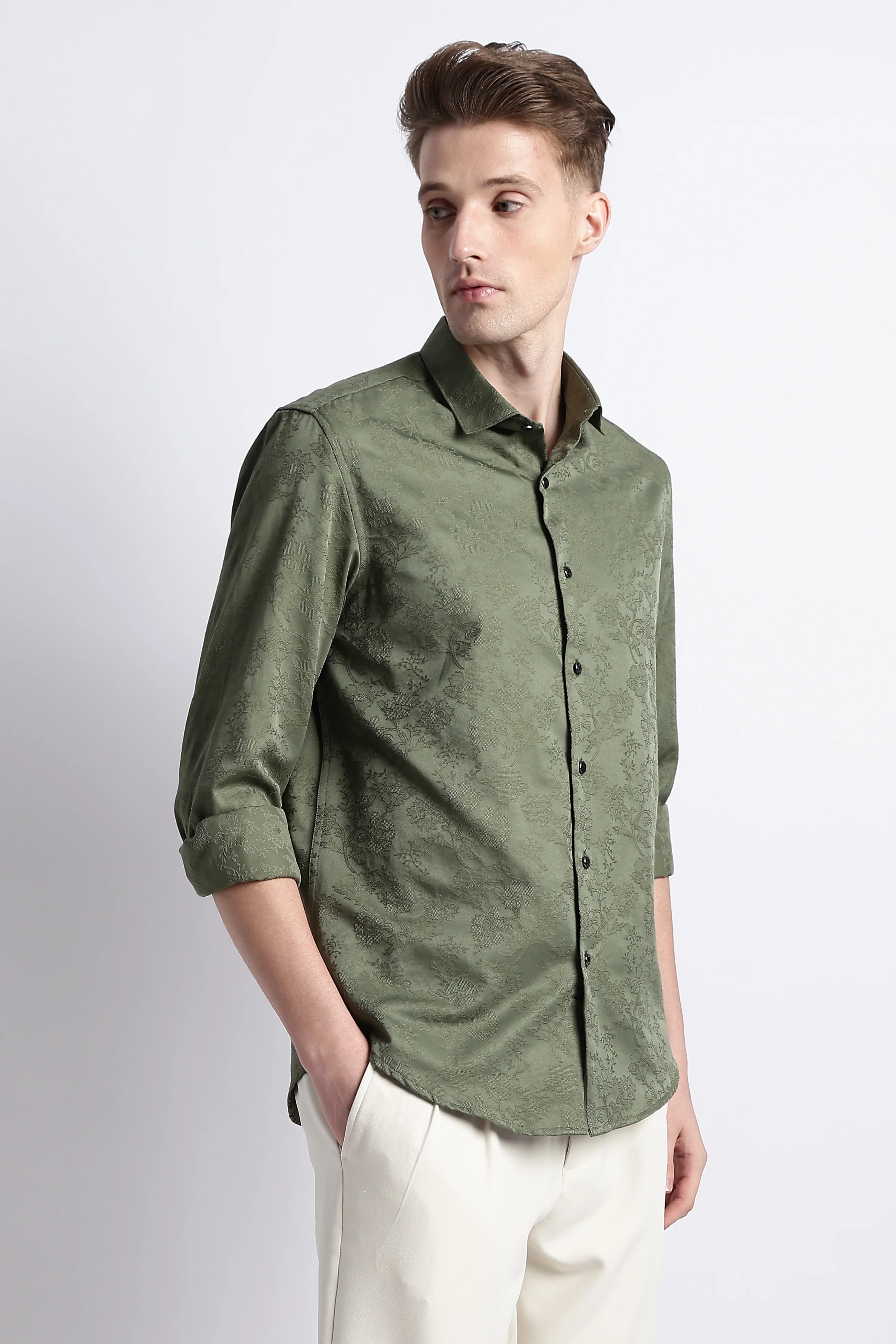 Men Textured Jacquard Shirt - Image 5