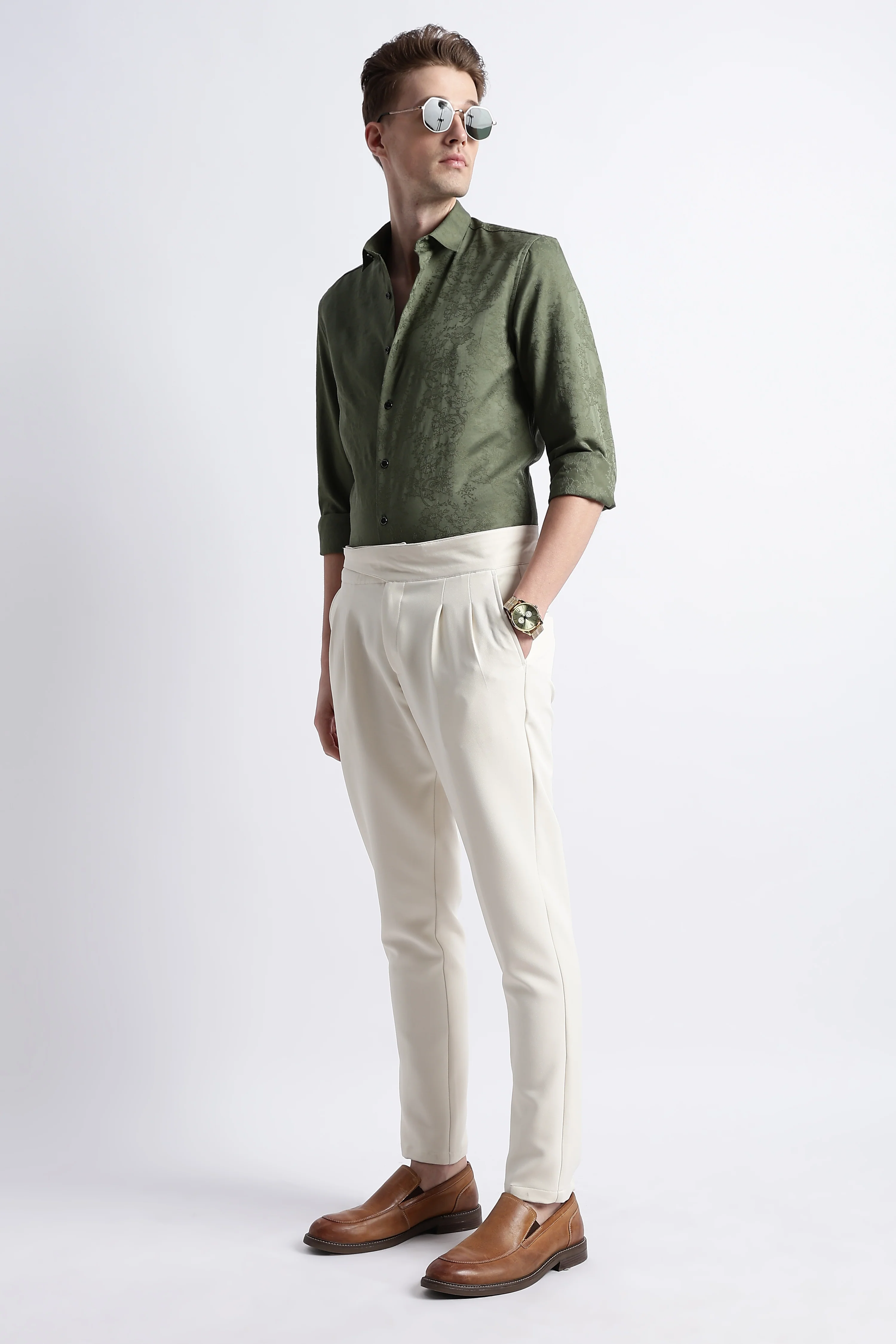 Men Textured Jacquard Shirt - Image 9
