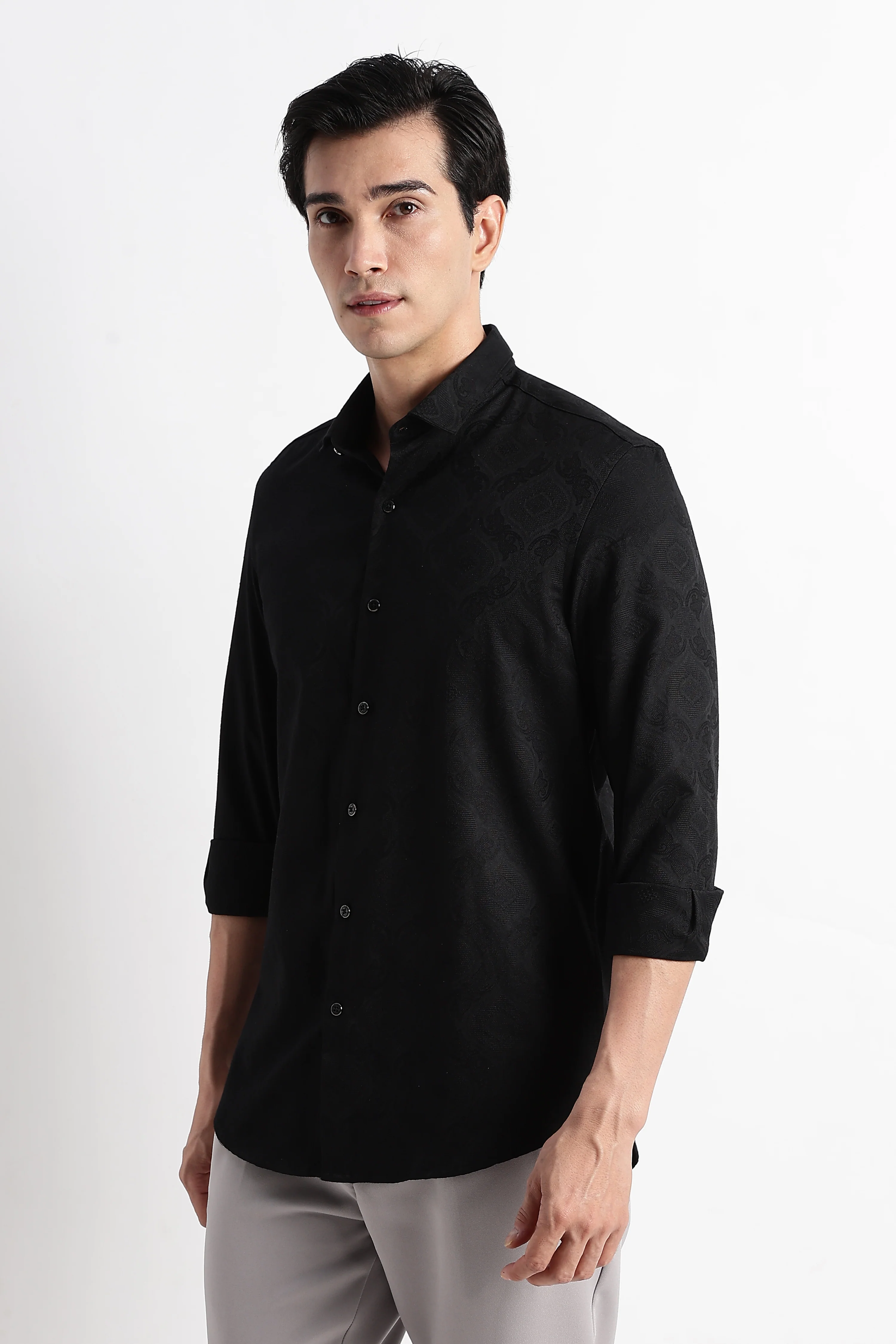 Men Textured Jacquard Shirt - Image 2