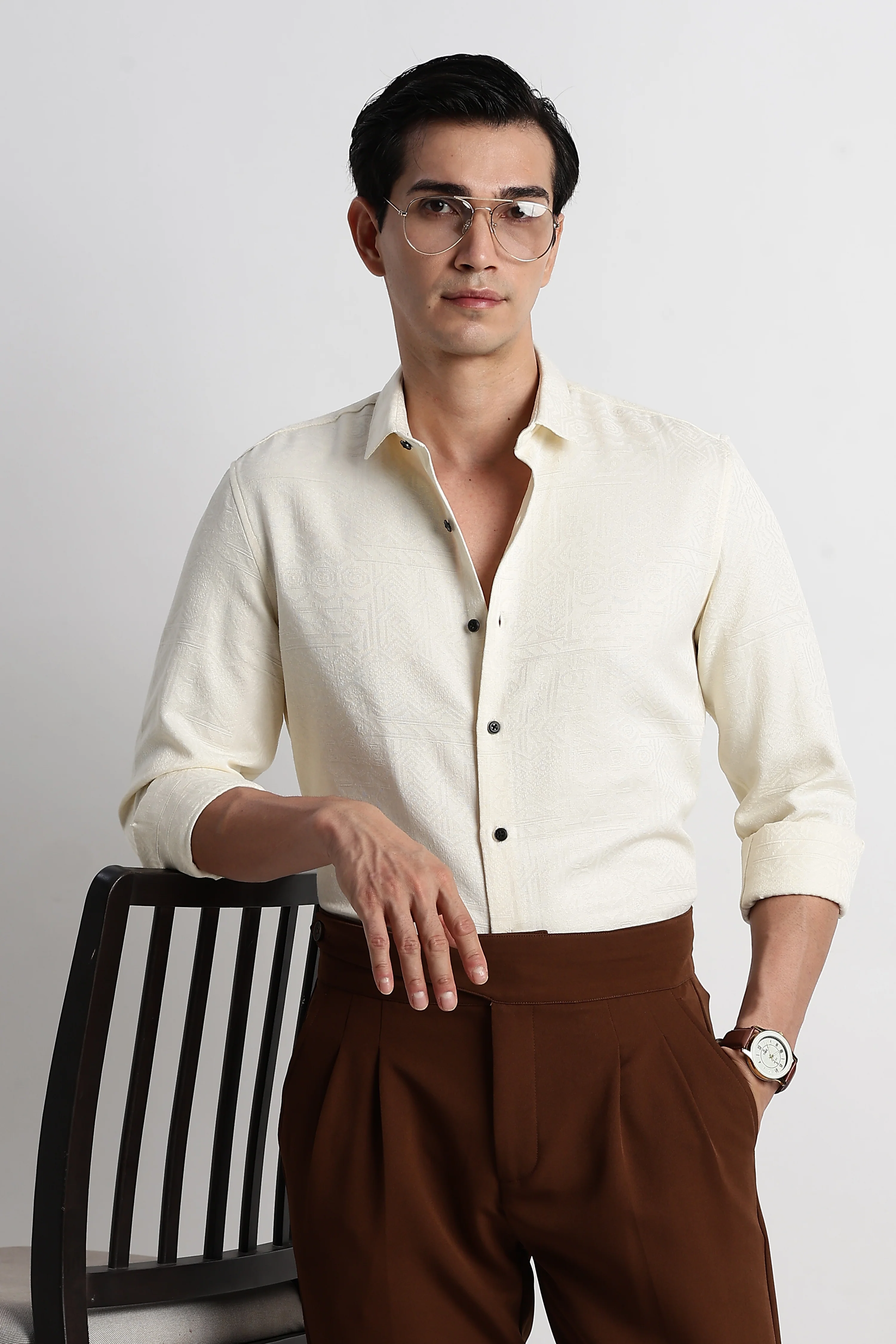 Men Textured Jacquard Shirt - Image 10