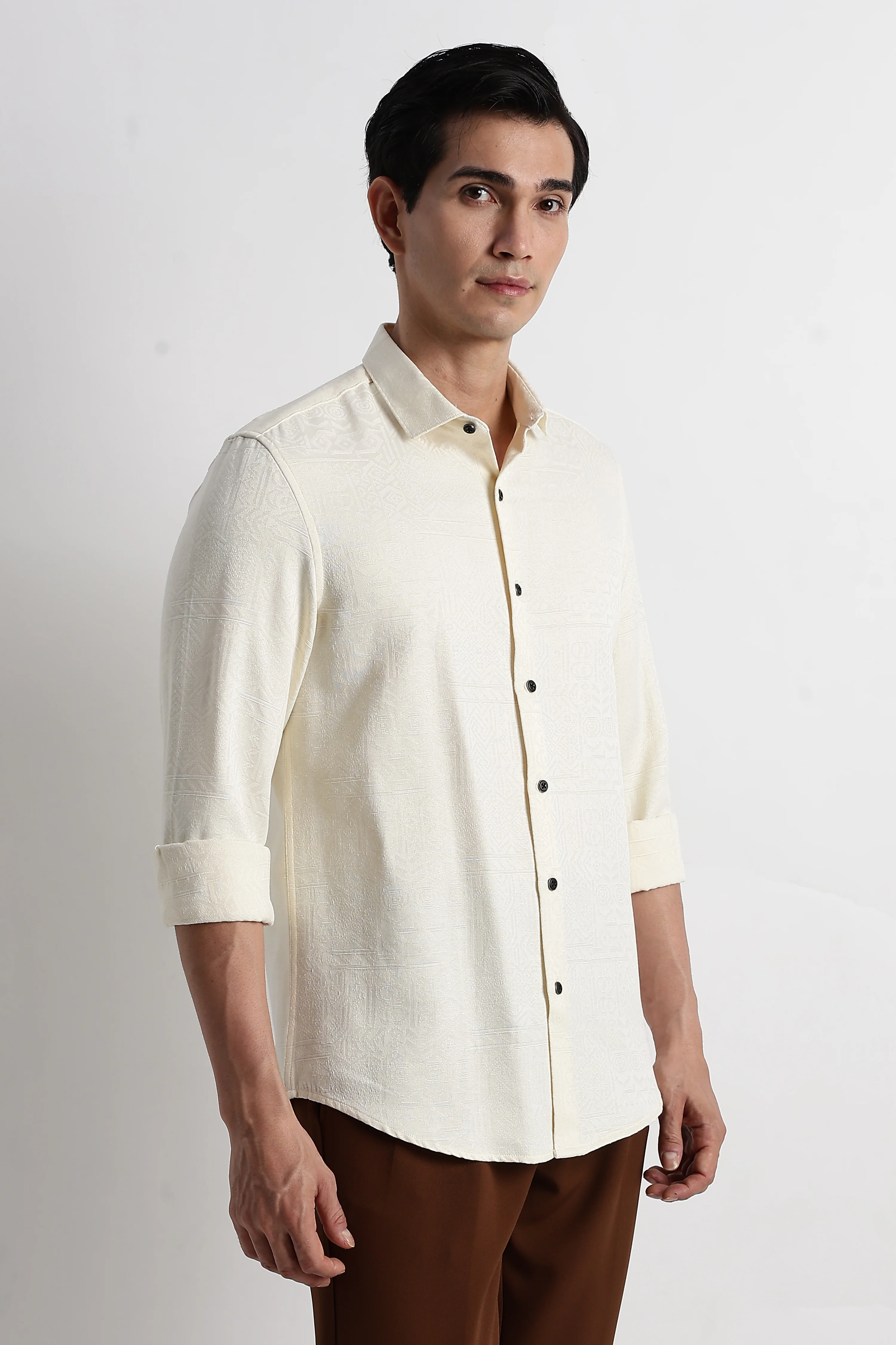 Men Textured Jacquard Shirt - Image 3