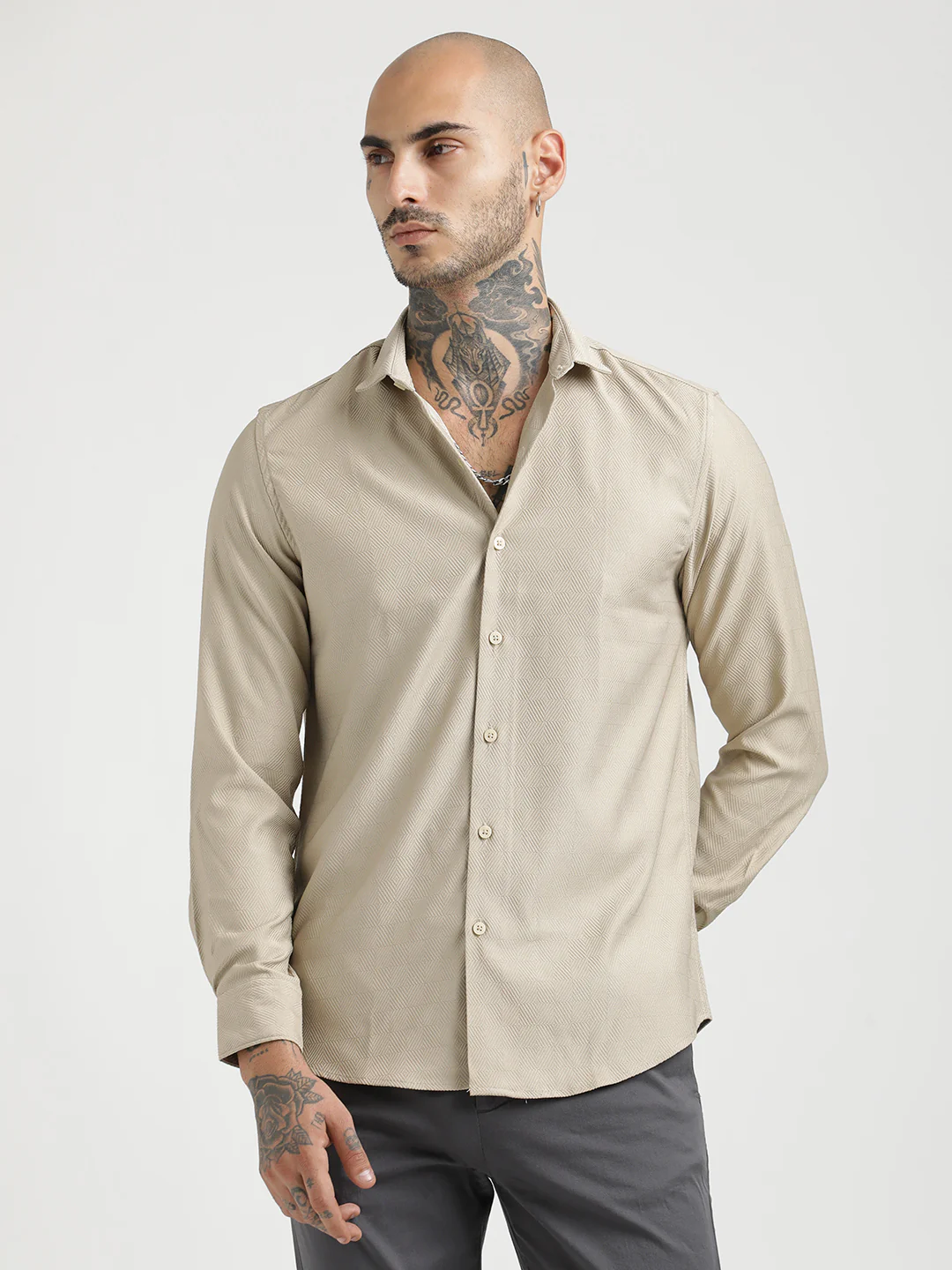 Men Textured Poly Shirt with Structured Finish