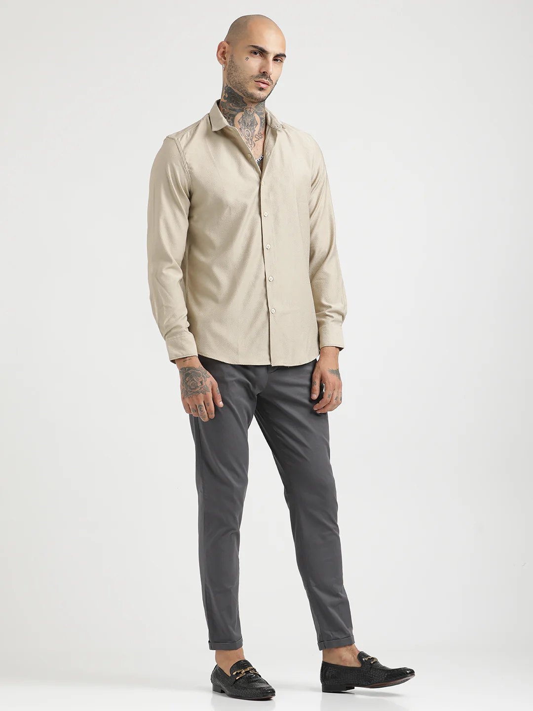 Men Textured Poly Shirt with Structured Finish - Image 2