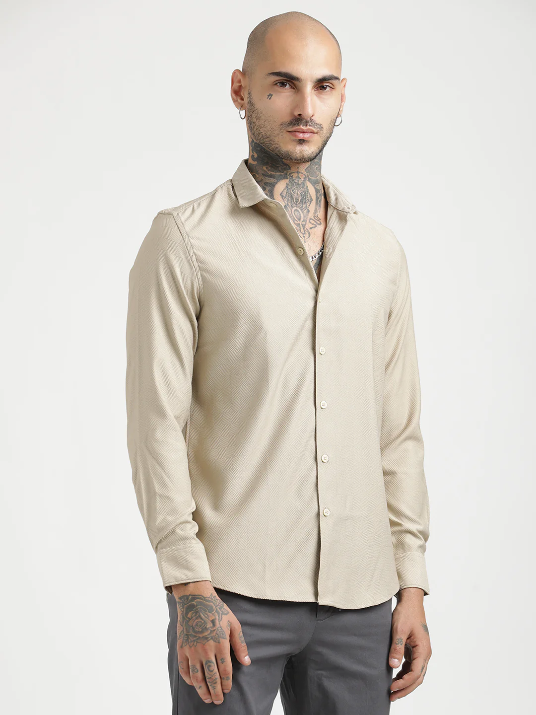 Men Textured Poly Shirt with Structured Finish - Image 4