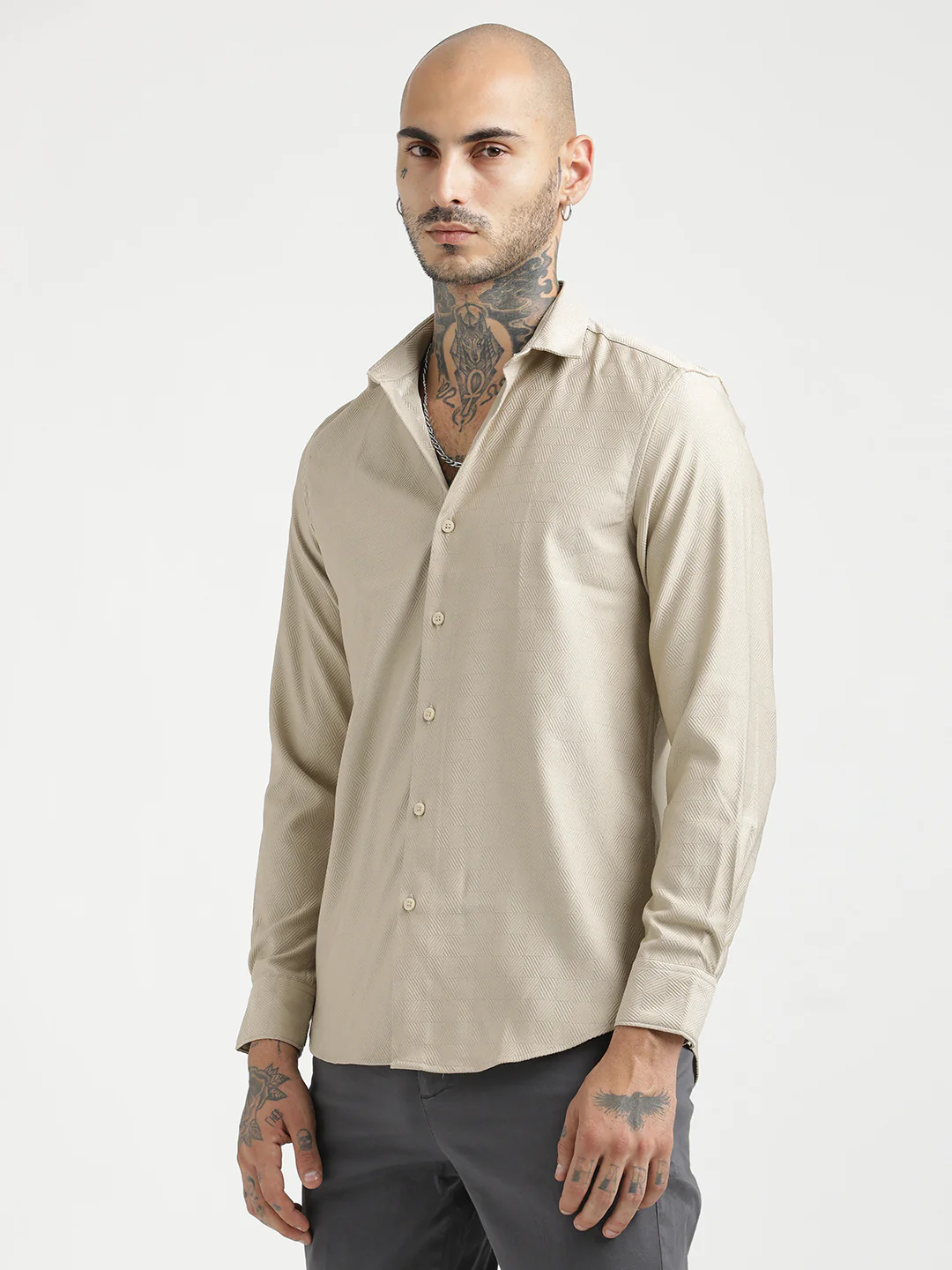 Men Textured Poly Shirt with Structured Finish - Image 5