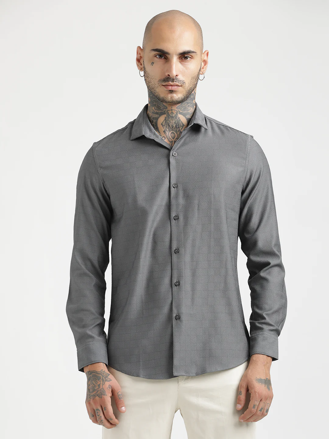 Men Textured Poly Shirt with Structured Finish