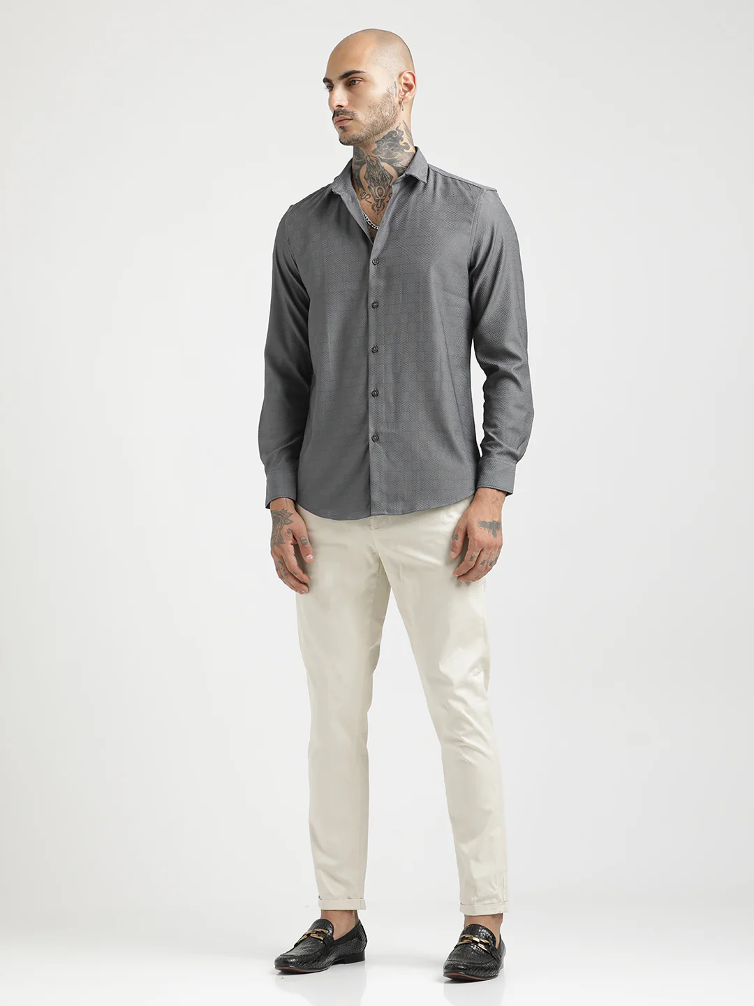 Men Textured Poly Shirt with Structured Finish - Image 2