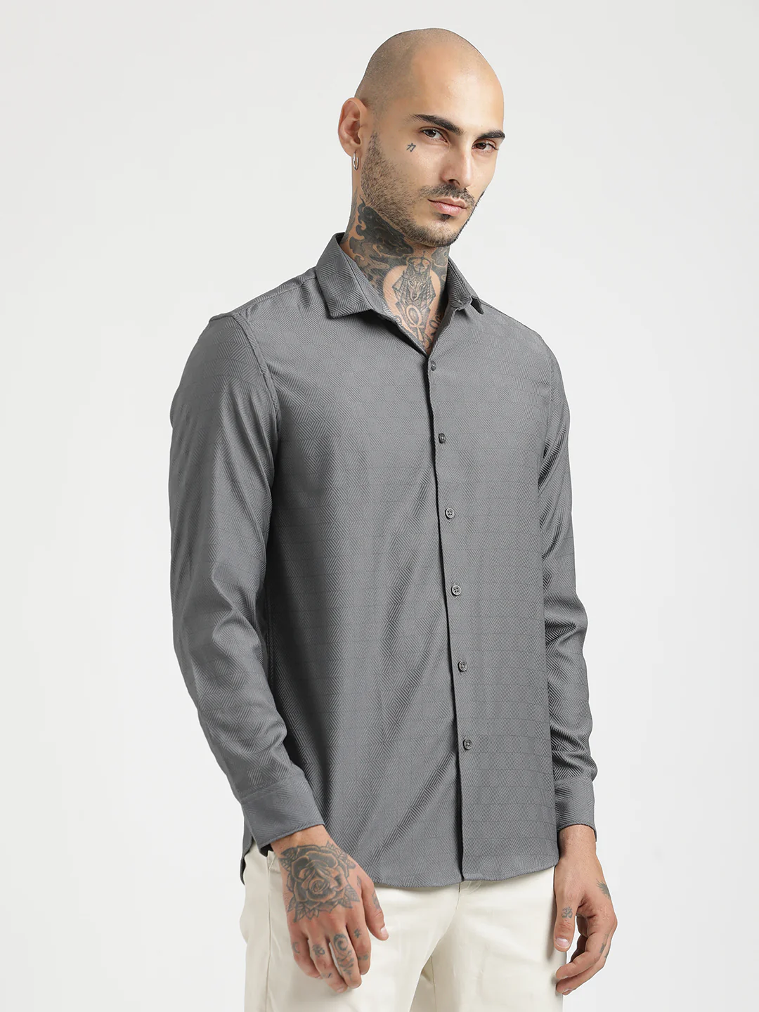 Men Textured Poly Shirt with Structured Finish - Image 3