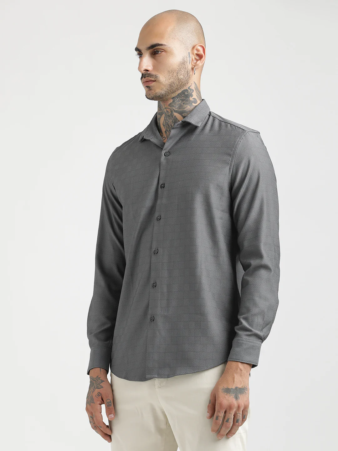 Men Textured Poly Shirt with Structured Finish - Image 4
