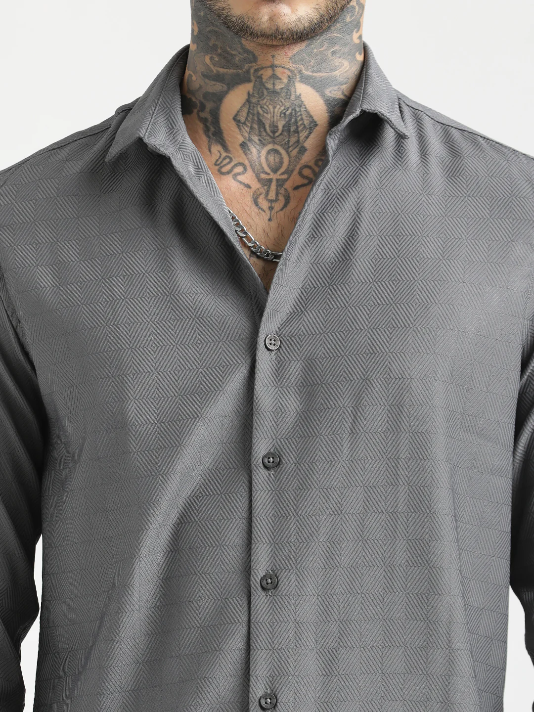 Men Textured Poly Shirt with Structured Finish - Image 5