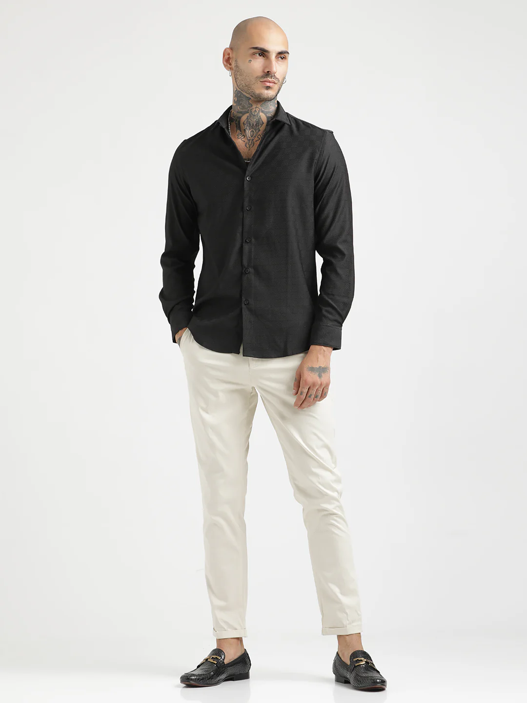 Men Textured Poly Shirt with Structured Finish - Image 3