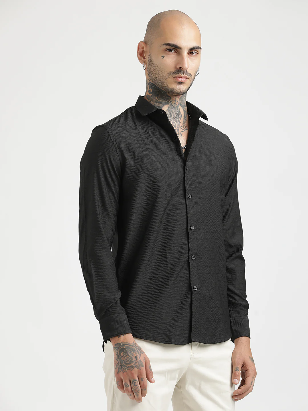 Men Textured Poly Shirt with Structured Finish - Image 4