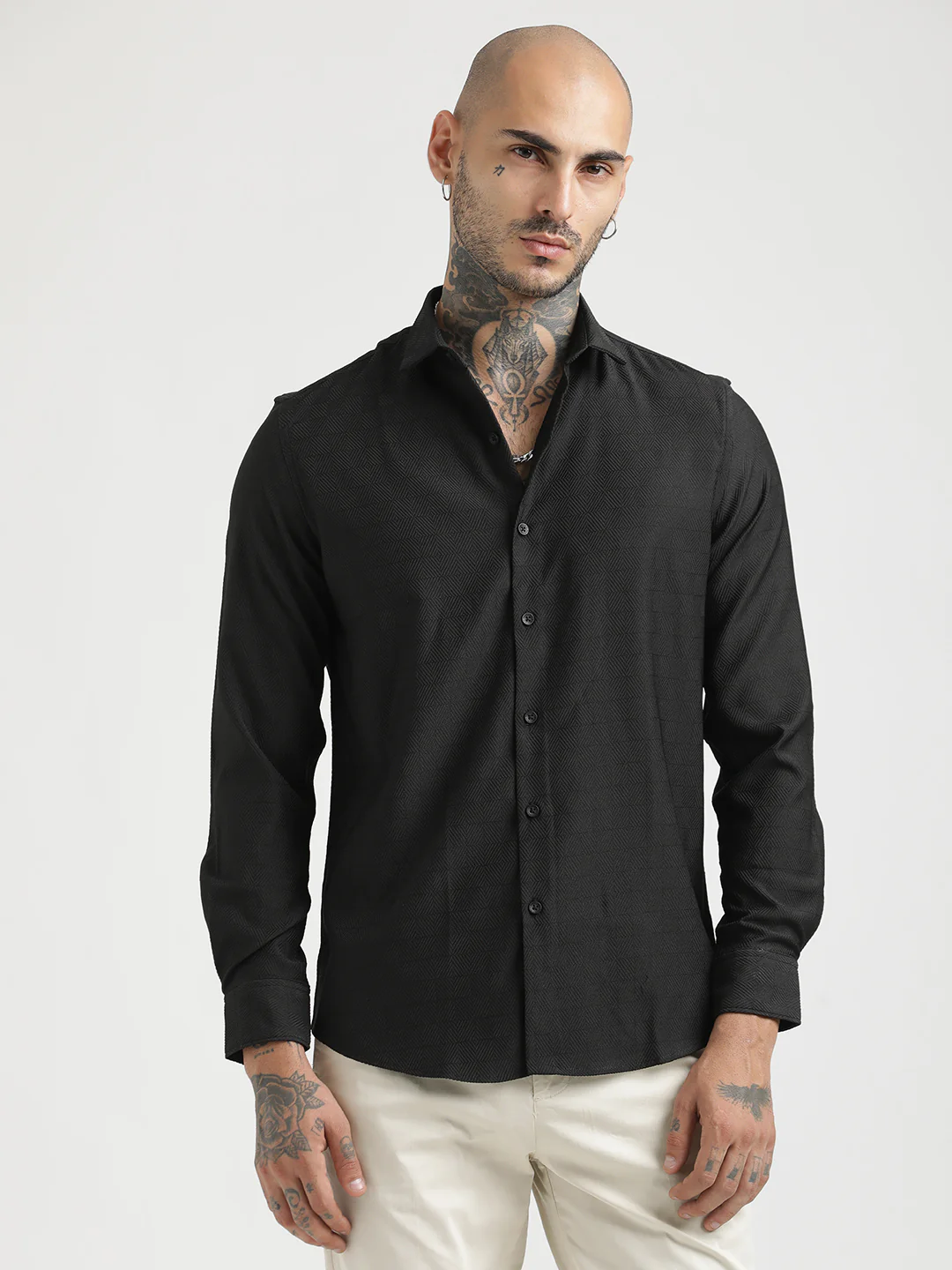 Men Textured Poly Shirt with Structured Finish - Image 5