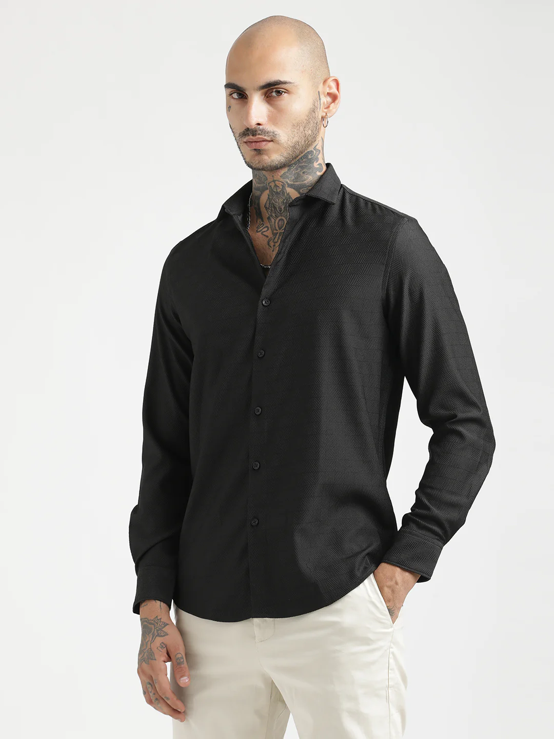 Men Textured Poly Shirt with Structured Finish - Image 6