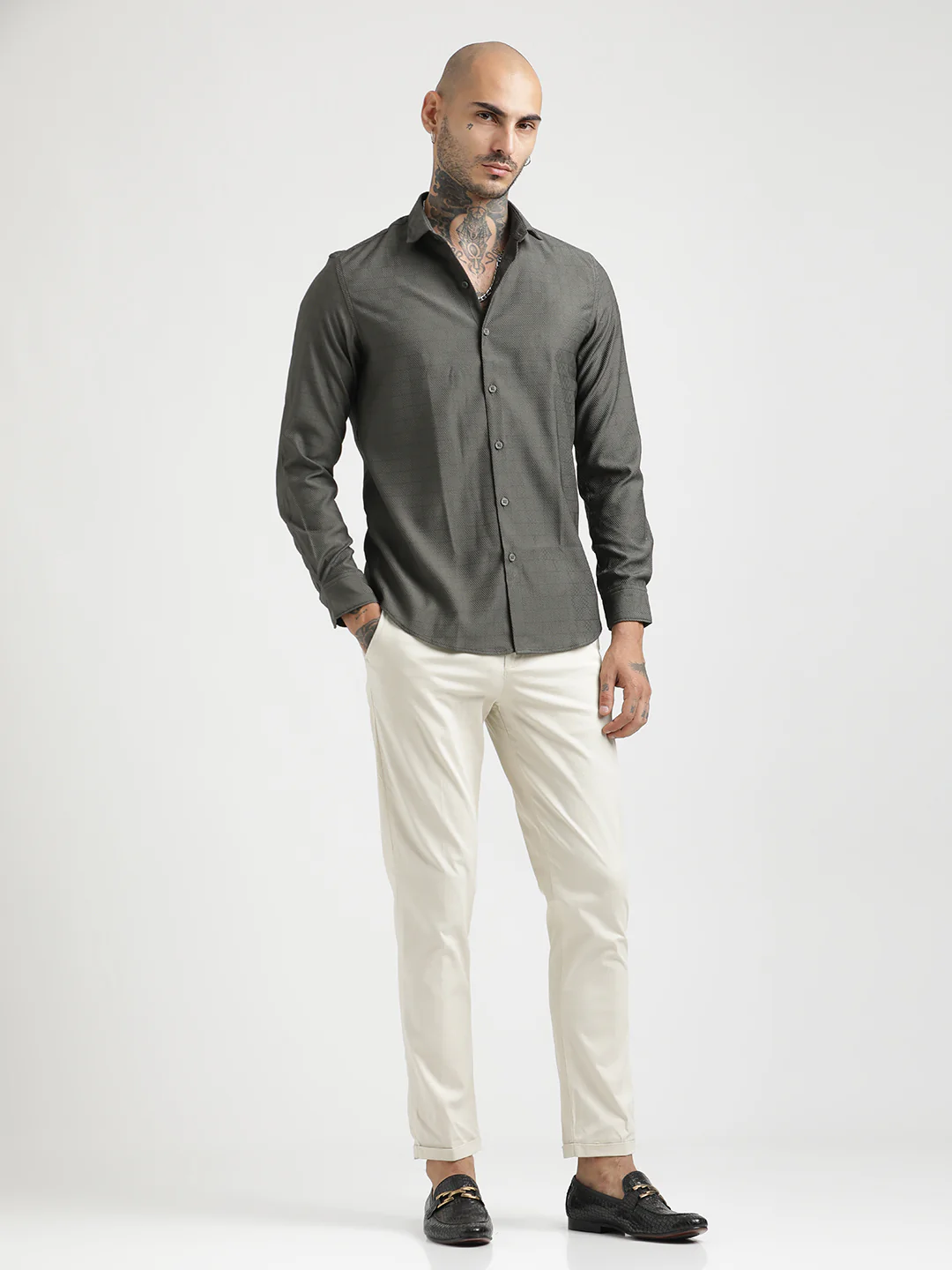Men Textured Poly Shirt with Structured Finish - Image 2