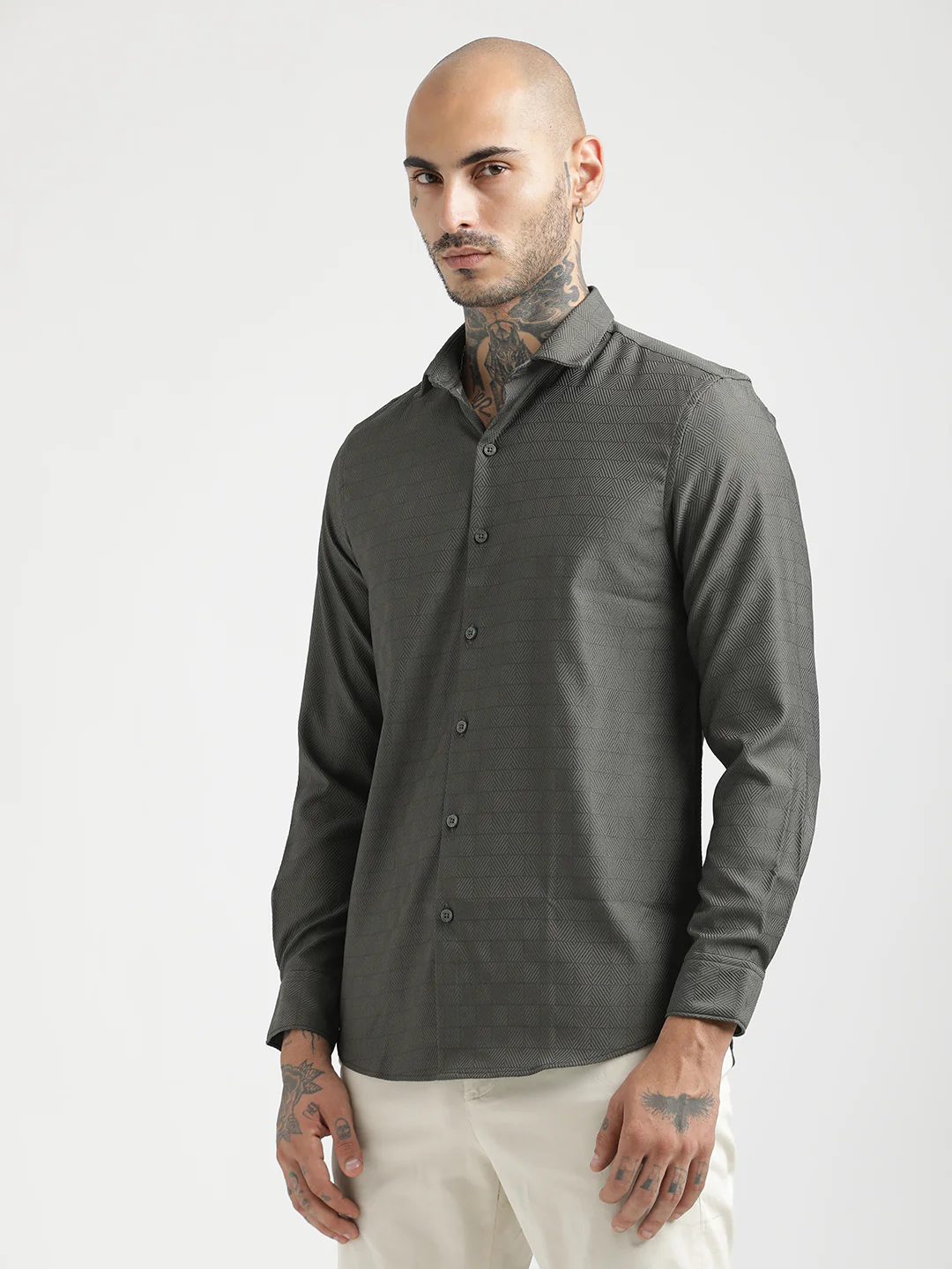 Men Textured Poly Shirt with Structured Finish - Image 4