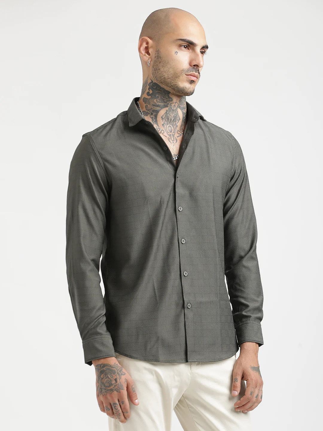 Men Textured Poly Shirt with Structured Finish - Image 6