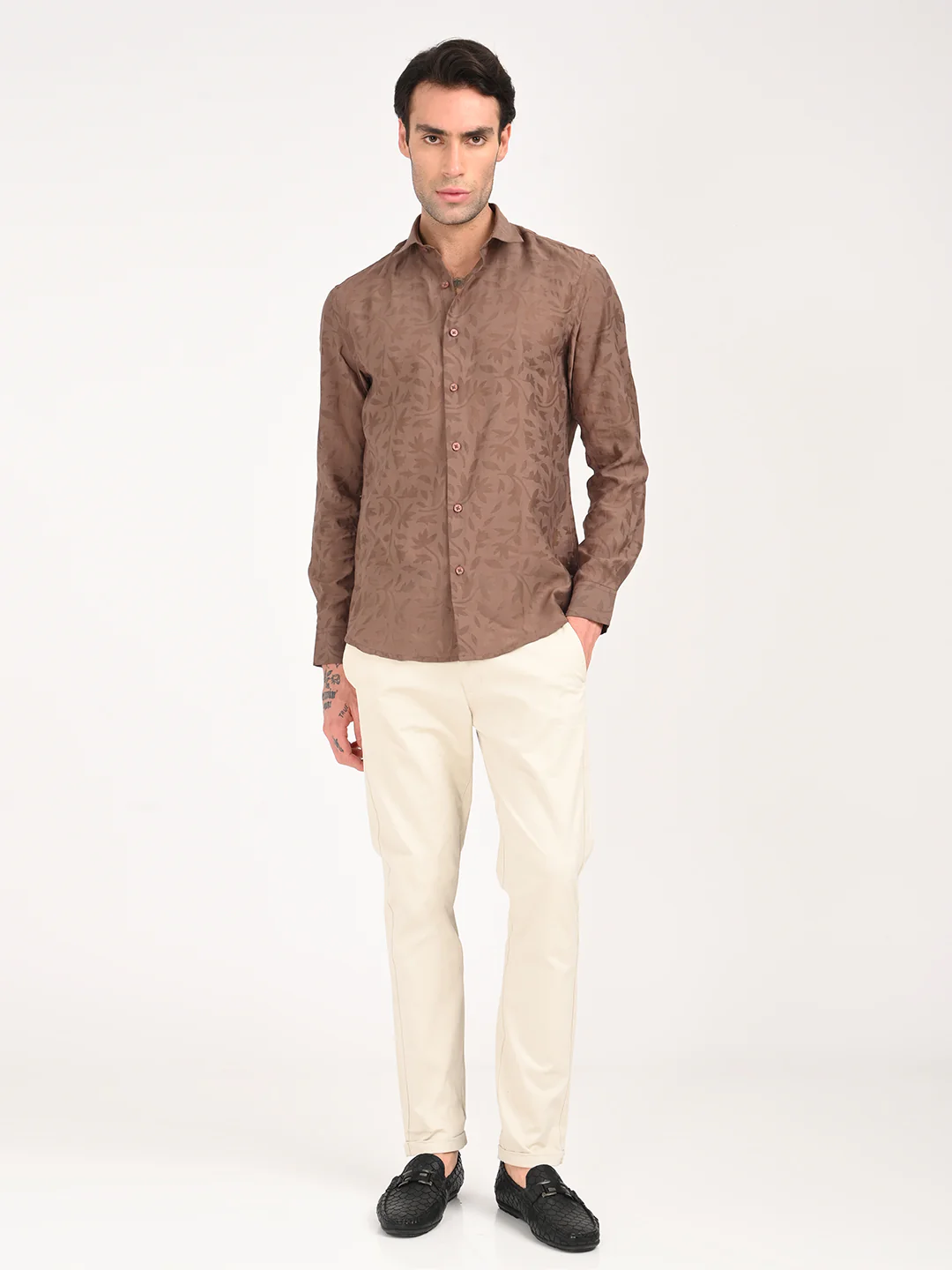 Men Textured Shirt in Brown - Image 3