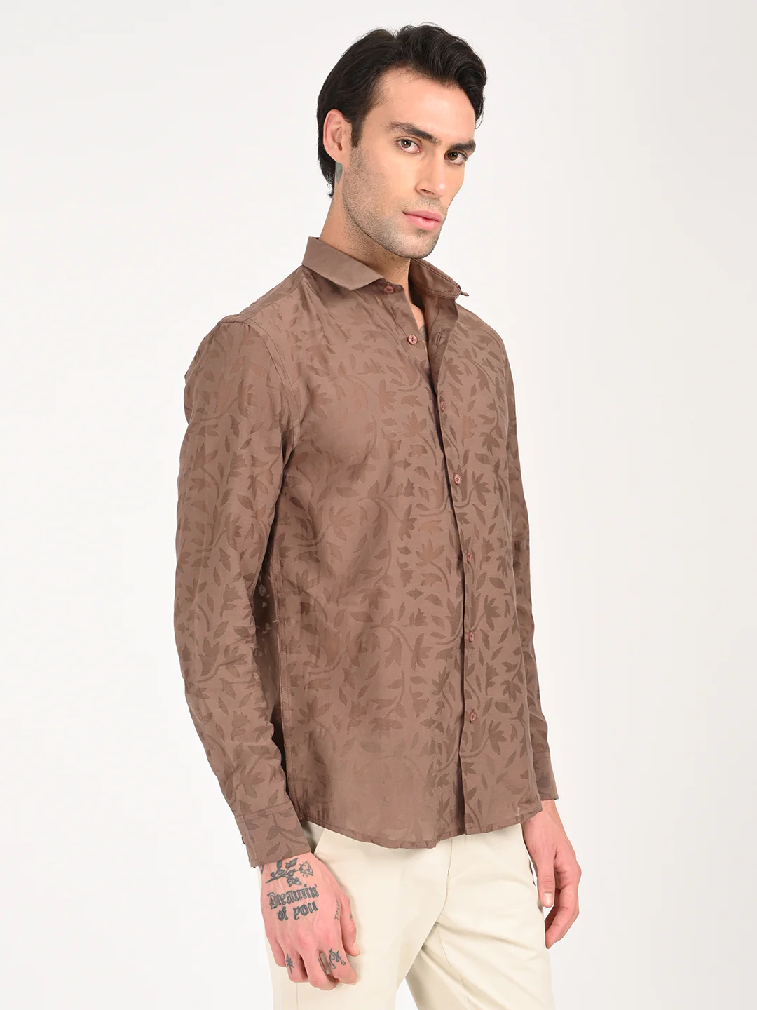 Men Textured Shirt in Brown - Image 5