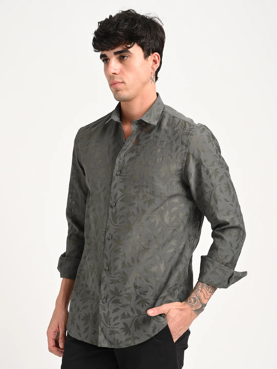 Men Textured Shirt in Brown - Image 4