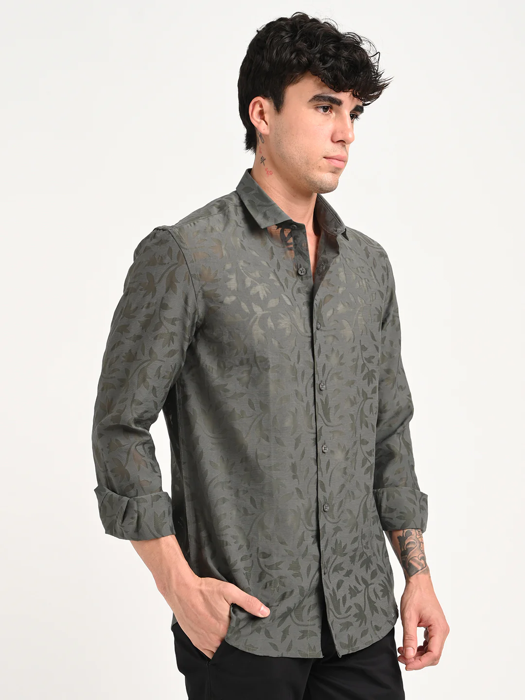 Men Textured Shirt in Brown - Image 5