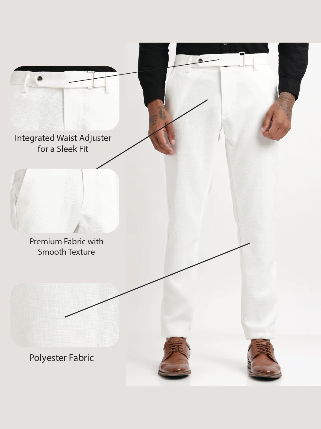 Men Textured  Slim Fit Trousers - Image 2