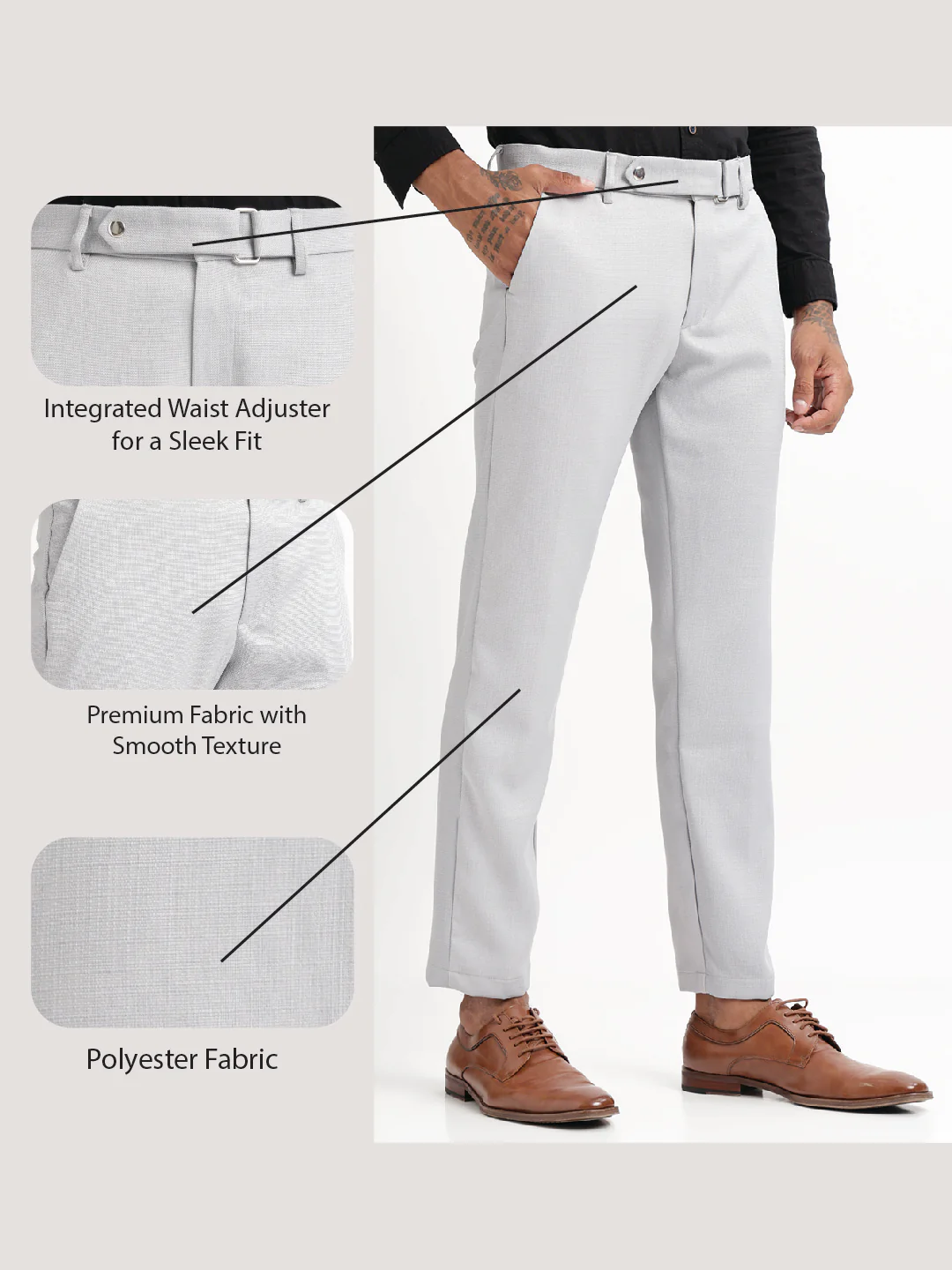 Men Textured  Slim Fit Trousers - Image 2
