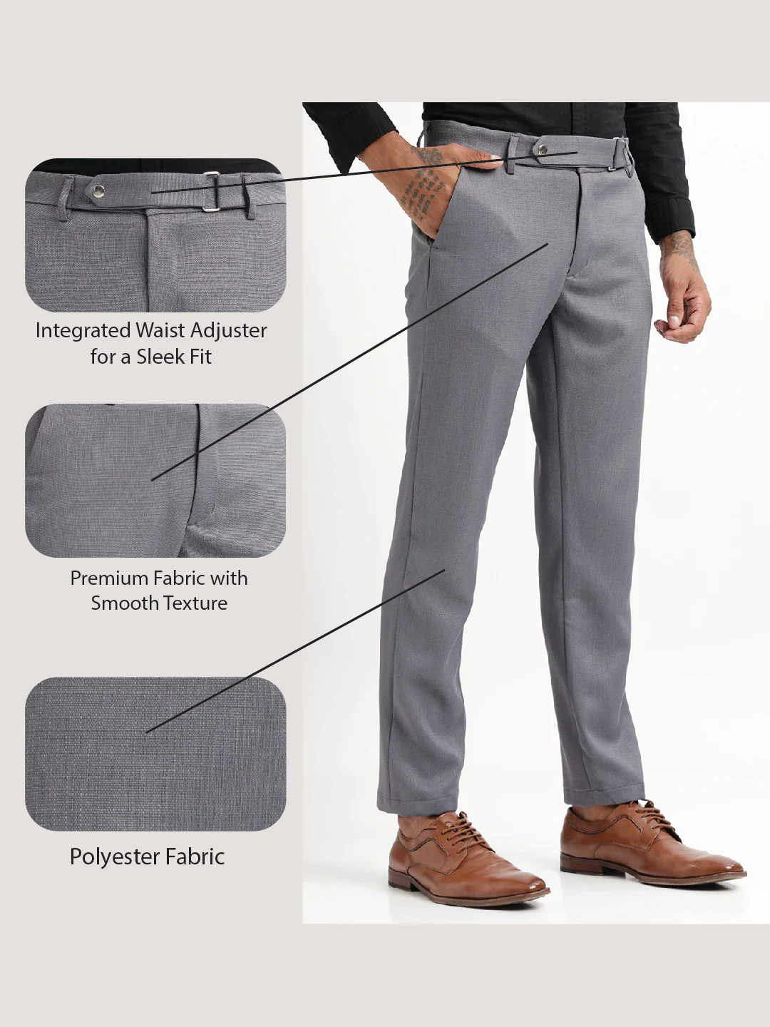 Men Textured  Slim Fit Trousers - Image 2